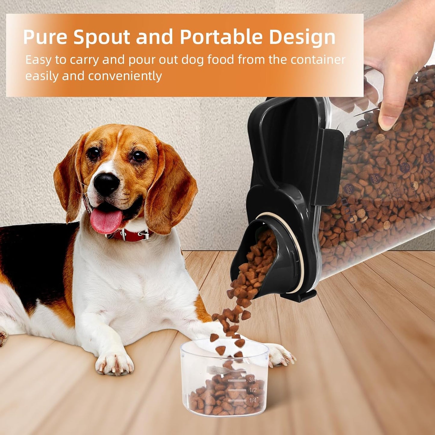 3-5LBS airtight Pet Food Storage Containers PBA-free,With Large Nozzle/Measuring Cup/ 4 Press Buckle for Dogs, Cats, Birds, Chicken Lndoor and Outdoor Use (Black + Beige) 2 Pack