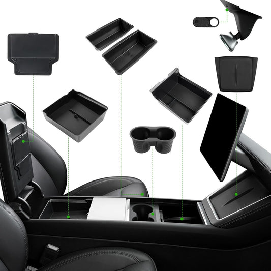 10PCS Center Console Organizer Tray for 2025 2026 Tesla Model Y Juniper Accessories, Under Seat Storage Armrest Hidden Storage Box Cup Holder Charger Pad for Tesla Model Y Juniper