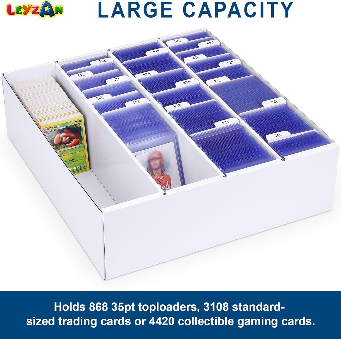 Trading Card Storage Box, 3200 Count Cardboard Storage Box with Divider for Sports, Tcg, Mtg Card(1 Pack)