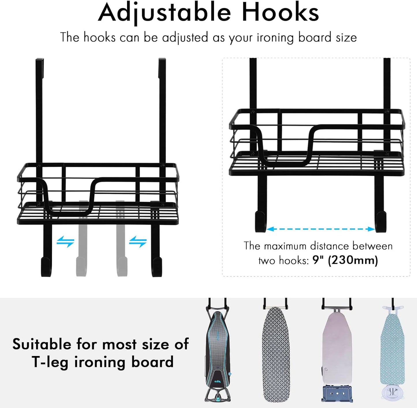 KES Over The Door Ironing Board Holder Door Mount T Shape Ironing Board Hanger Iron Holder Fit for 1 3/4 Doors Matte Black, HIR500B-BK