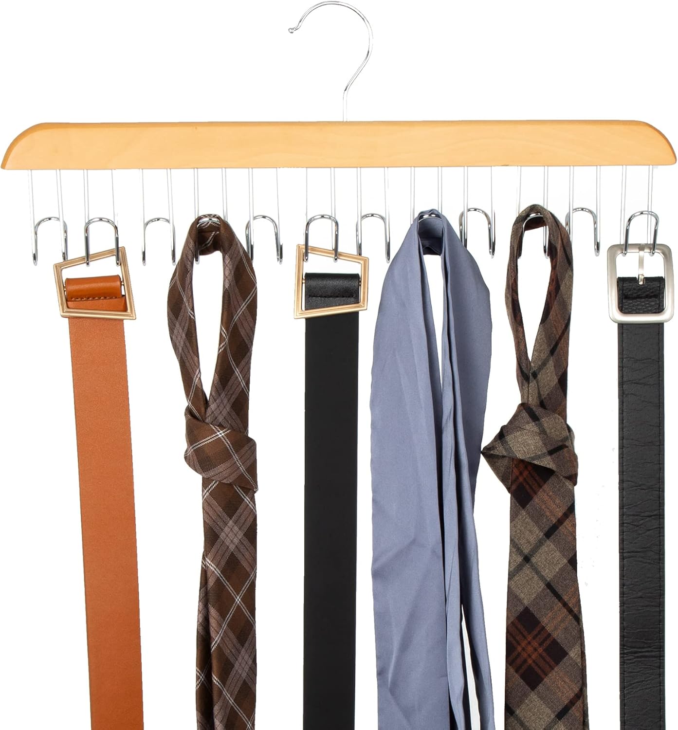 Amazon Basics Wooden Belt Hanger - Natural, 2-Pack