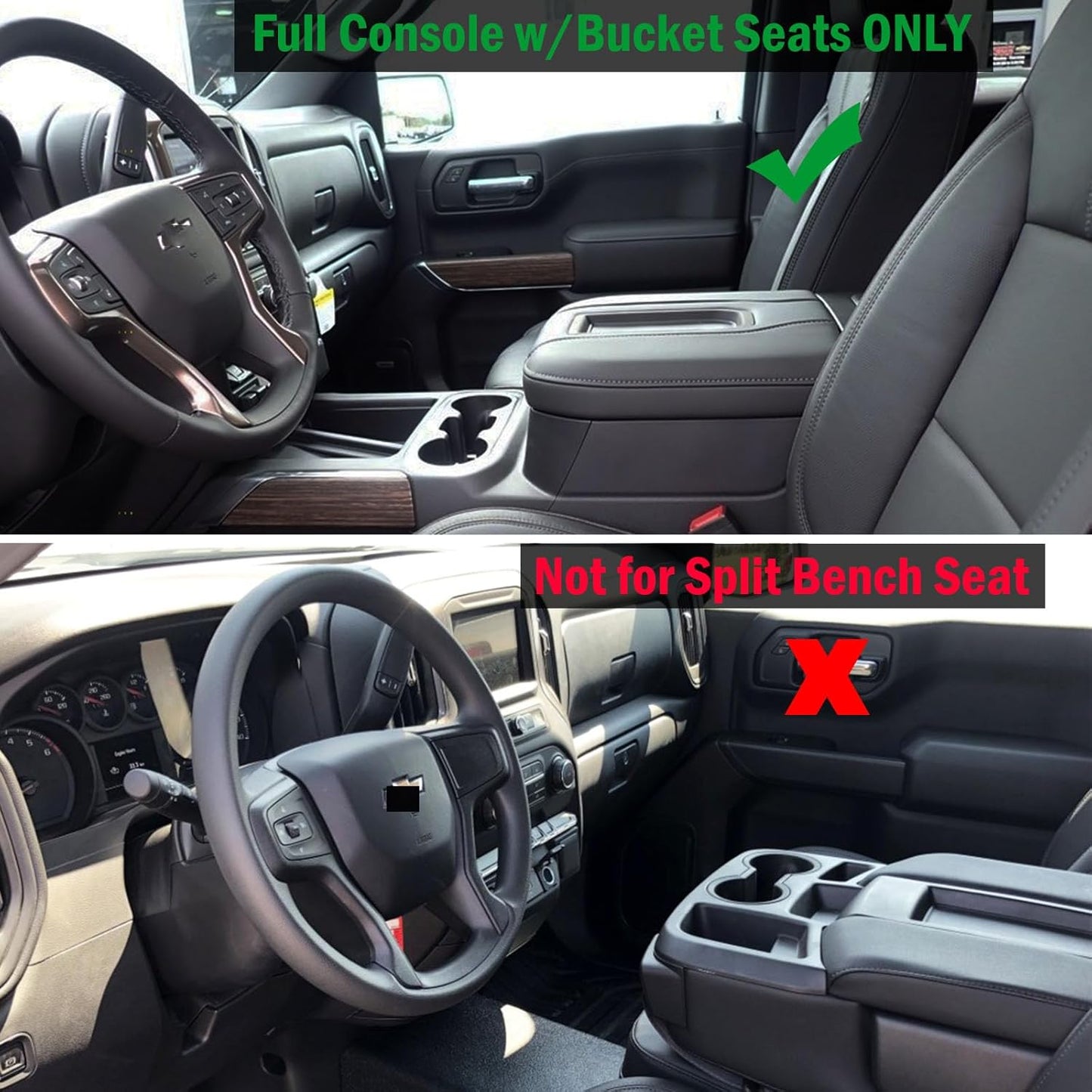 Center Console Armrest Box Organizer Tray for 2019-2022 Chevy Silverado/GMC Sierra 1500 and 2020-2023 Silverado/Sierra 2500/3500 HD Accessories (Full Console w/Bucket Seats ONLY) Black Trim