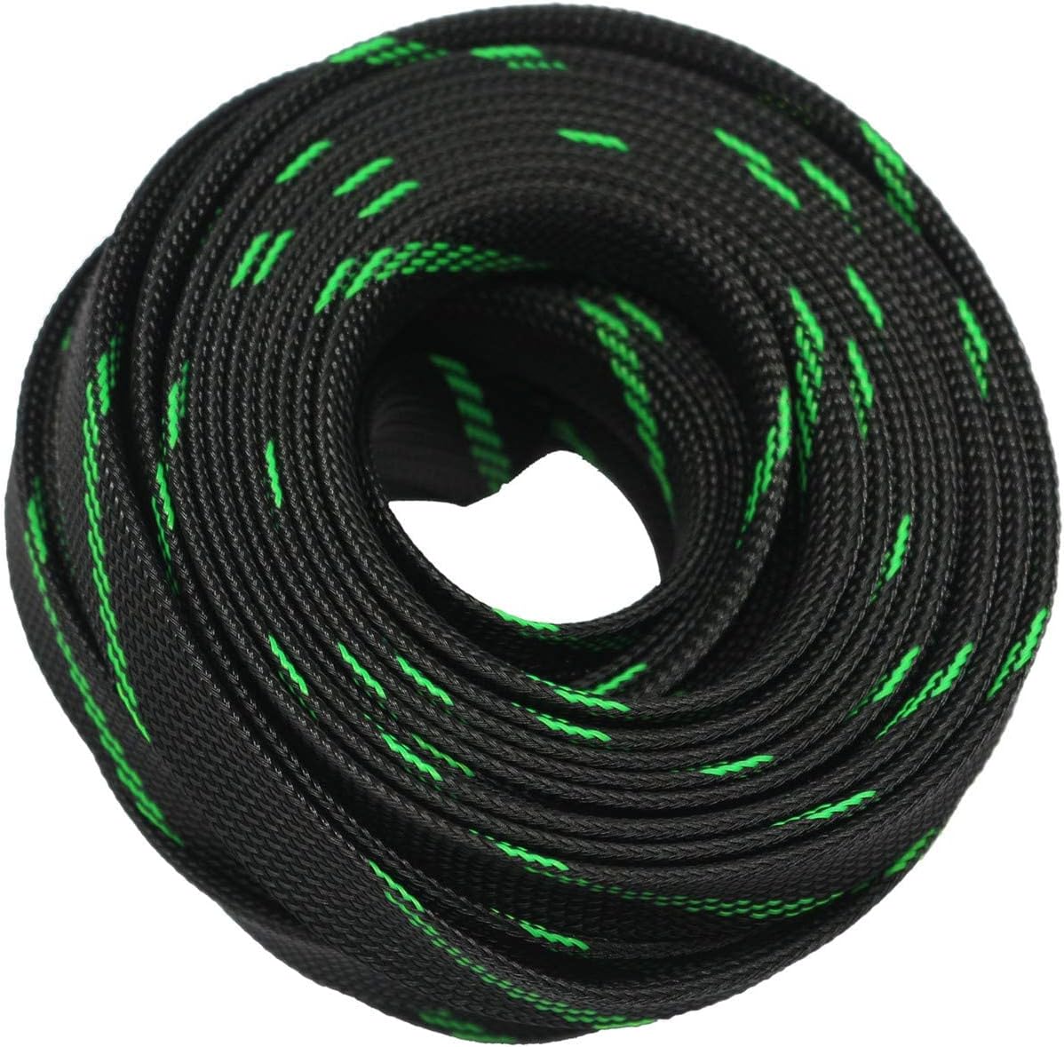 30ft PET Expandable Sleeving Wire Cable Sleeve (1/3", Green&Black)
