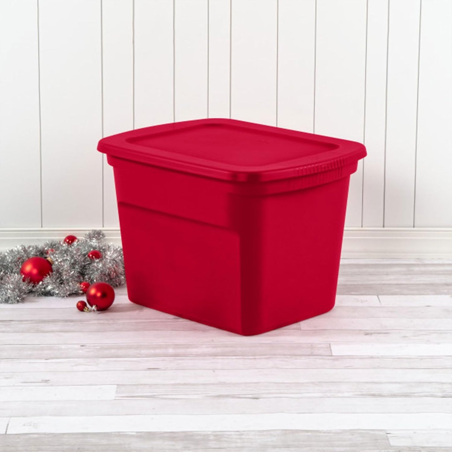 Sterilite 18 Gallon Plastic Stackable Storage Tote Container, Seasonal Home Decor, and Garage Organizer Bin with Lid, Red (8 Pack)