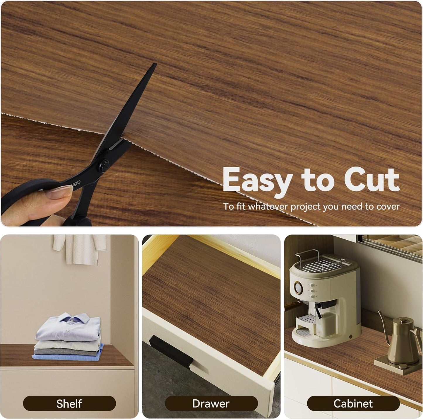 Drawer Shelf Liner for Kitchen Cabinets, Non Adhesive Slip Resistant Shelf Paper Easy to Clean, Strong Grip Thickened Waterproof Washable Mats for Pantry Shelves, Cupboard, Wood Grain, 17.5 in x 20 FT