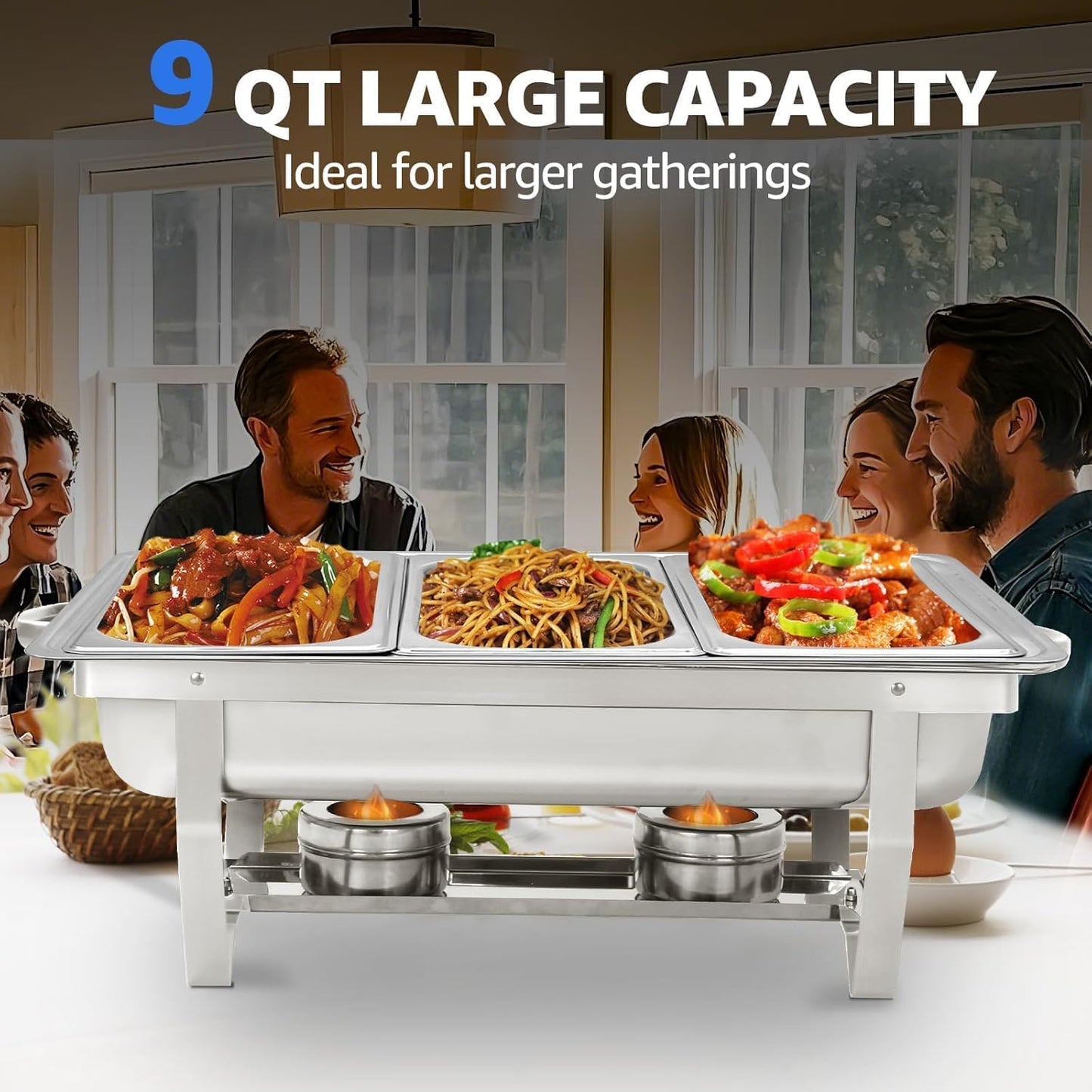 4 pack Chafing Dishes for Buffet of Stainless Steel Food Warmers for Parties 9 QT Chafers and Buffet Warmers Sets with 1/3 size pan Commercial Catering Chafers for Event Party