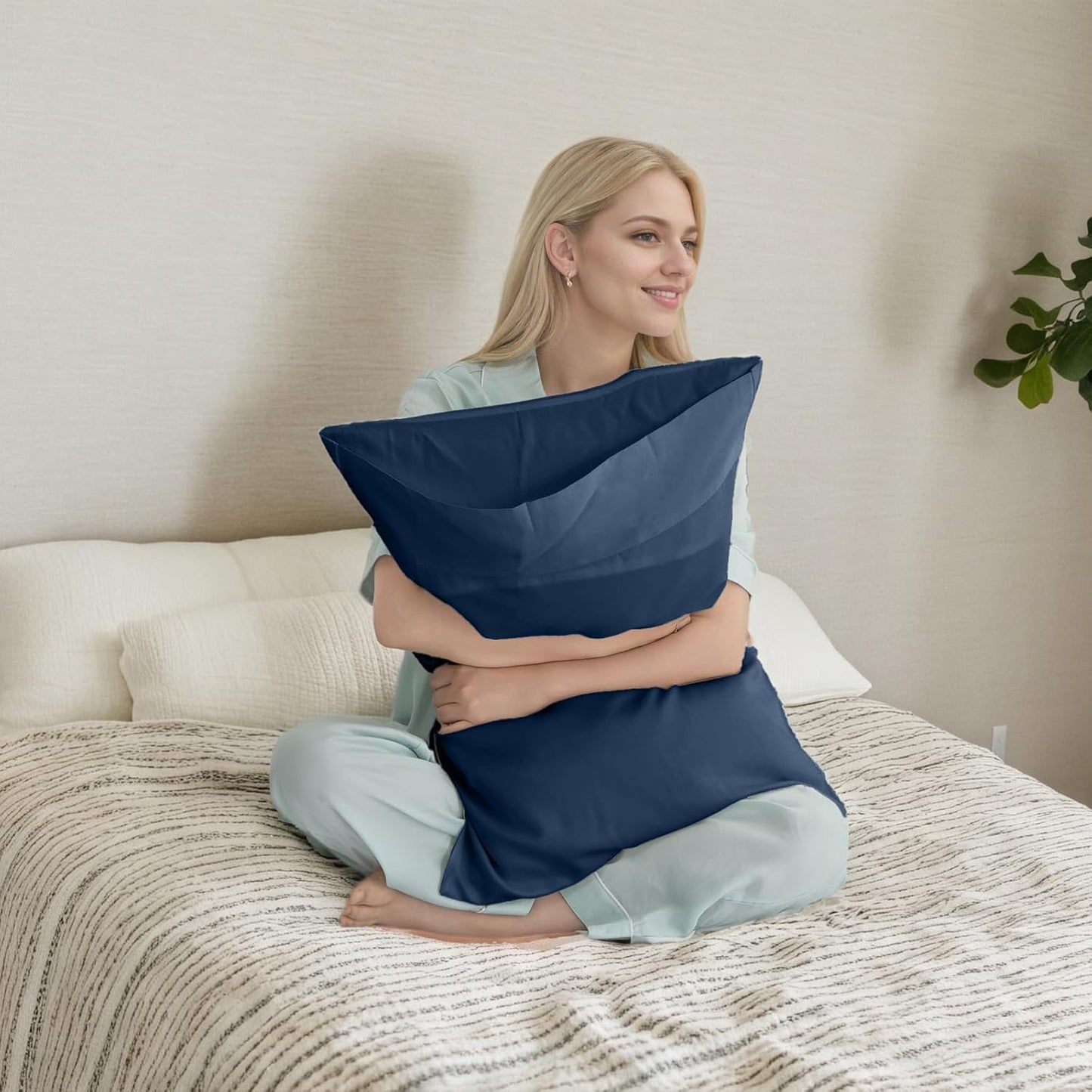 TELUS Pillow Cases Standard Size 2 Pack, Bamboo Rayon Cooling Pillowcases with Envelope Closure, Cool Breathable Pillow Case for Hot Sleepers & Night Sweats, 20x26 inches, Navy Blue