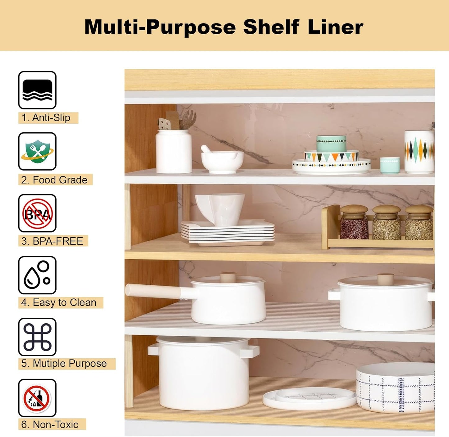 Thickened Shelf Liner, 14 in x 20 FEET Non-Slip Cabinet Liner, Washable Oil-Proof Contact Paper for Kitchen Drawer, Cabinet, Shelves, Refrigerator, Storage, Desks, Non Adhesive