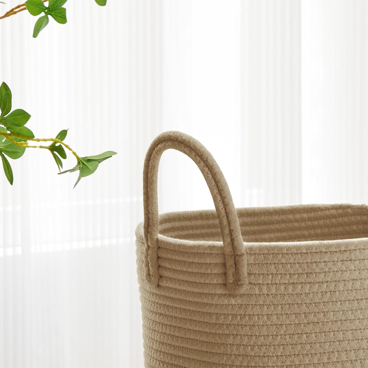 VIPOSCO Large Laundry Hamper, Tall Woven Rope Storage Basket for Blanket, Toys, Dirty Clothes in Living Room, Bathroom, Bedroom - 72L Jute