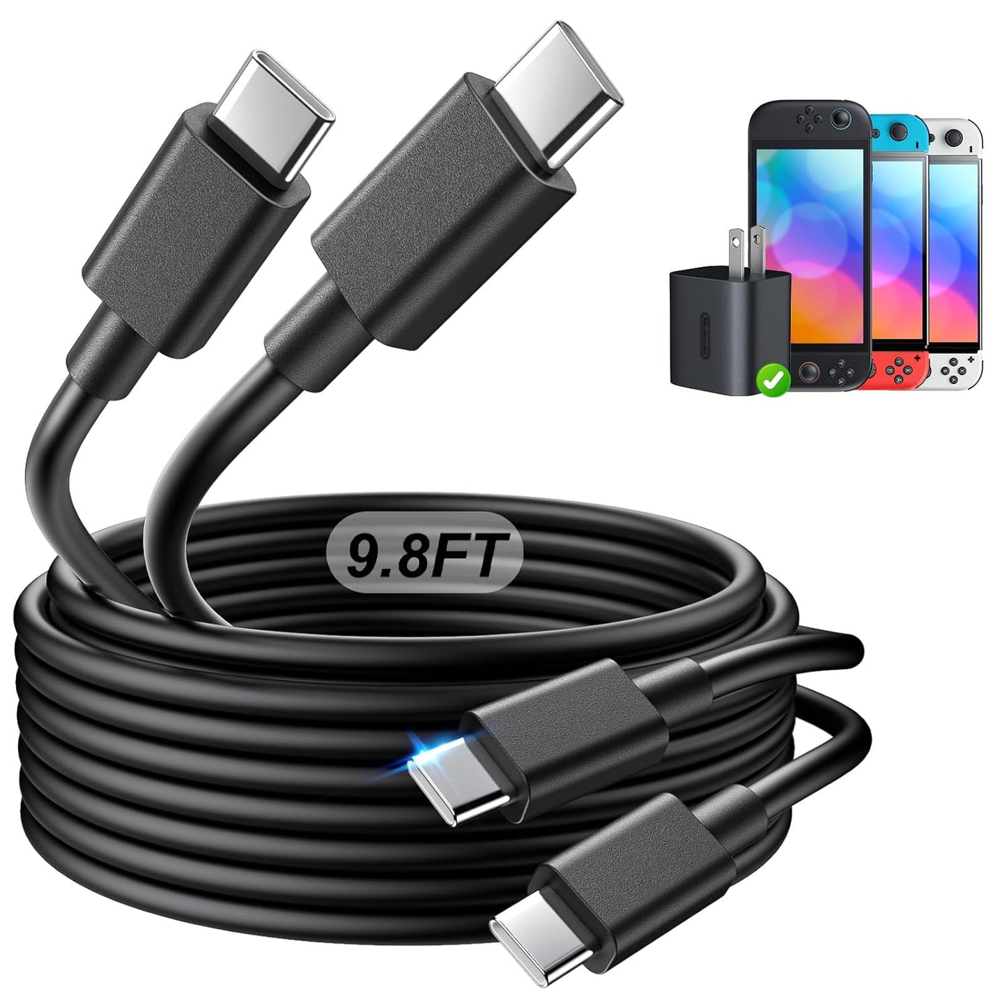 2 Pack (9.8FT) Switch 2 Charging Cable, Extra Long Power Cord for Nintendo Switch 2 Official Adapter, 60W Fast Charger[𝐀𝐂 𝐀𝐝𝐚𝐩𝐭𝐞𝐫 𝐂𝐨𝐫𝐝 𝐑𝐞𝐩𝐥𝐚𝐜𝐞𝐦𝐞𝐧𝐭]Accessories Switch 2 TV Dock