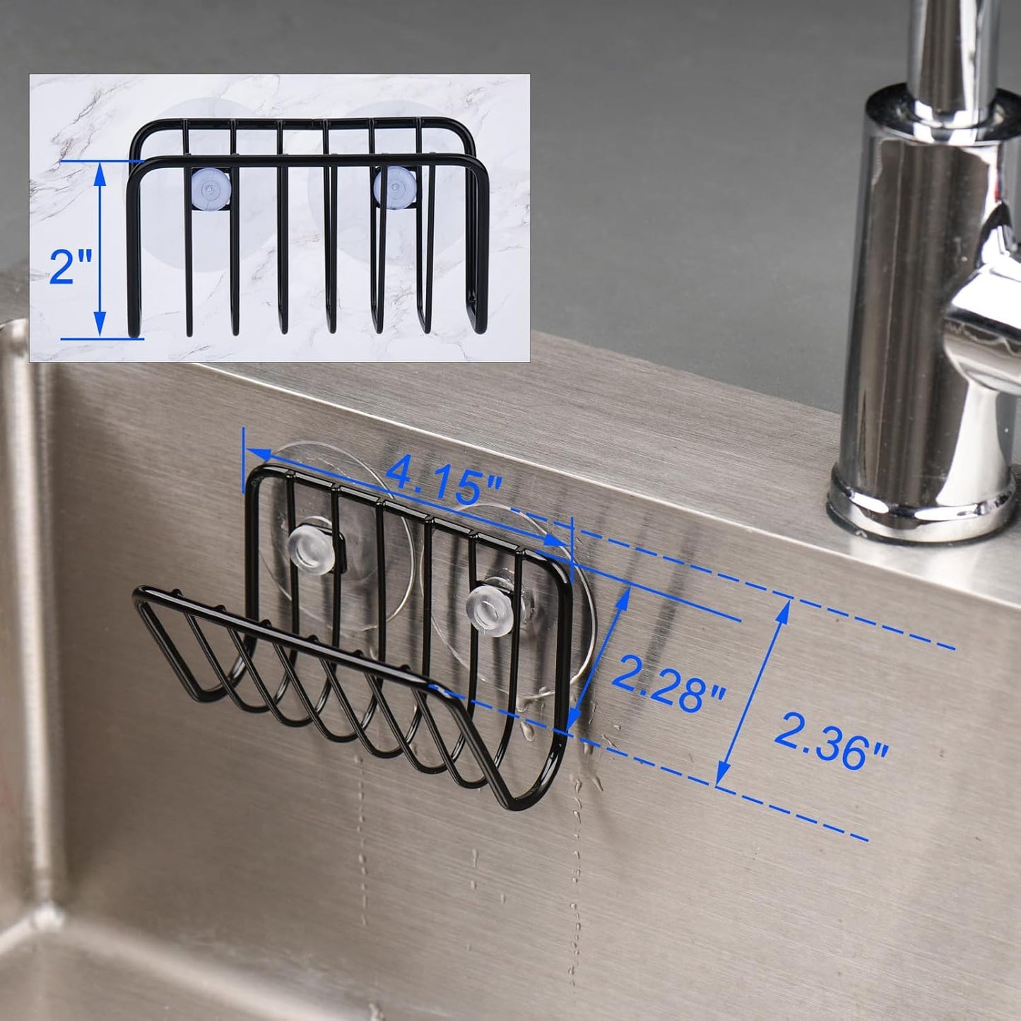 Toplife Sponge Holder for Kitchen Sink, Rust-Proof Suction Cup Sponge Caddy - Black