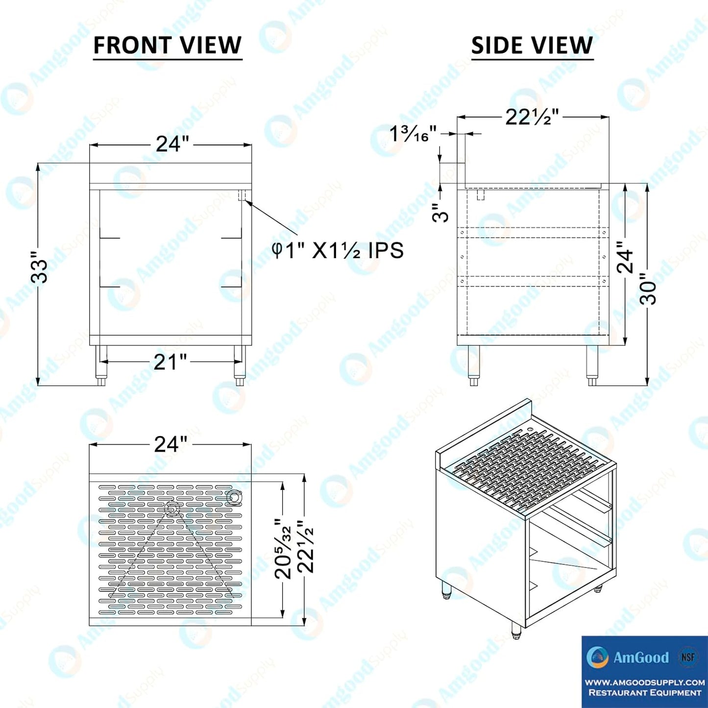 AmGood 22-1/2 in. x 24 in. x 30 in Stainless Steel Glass Rack Storage Cabinet with Rack Slides