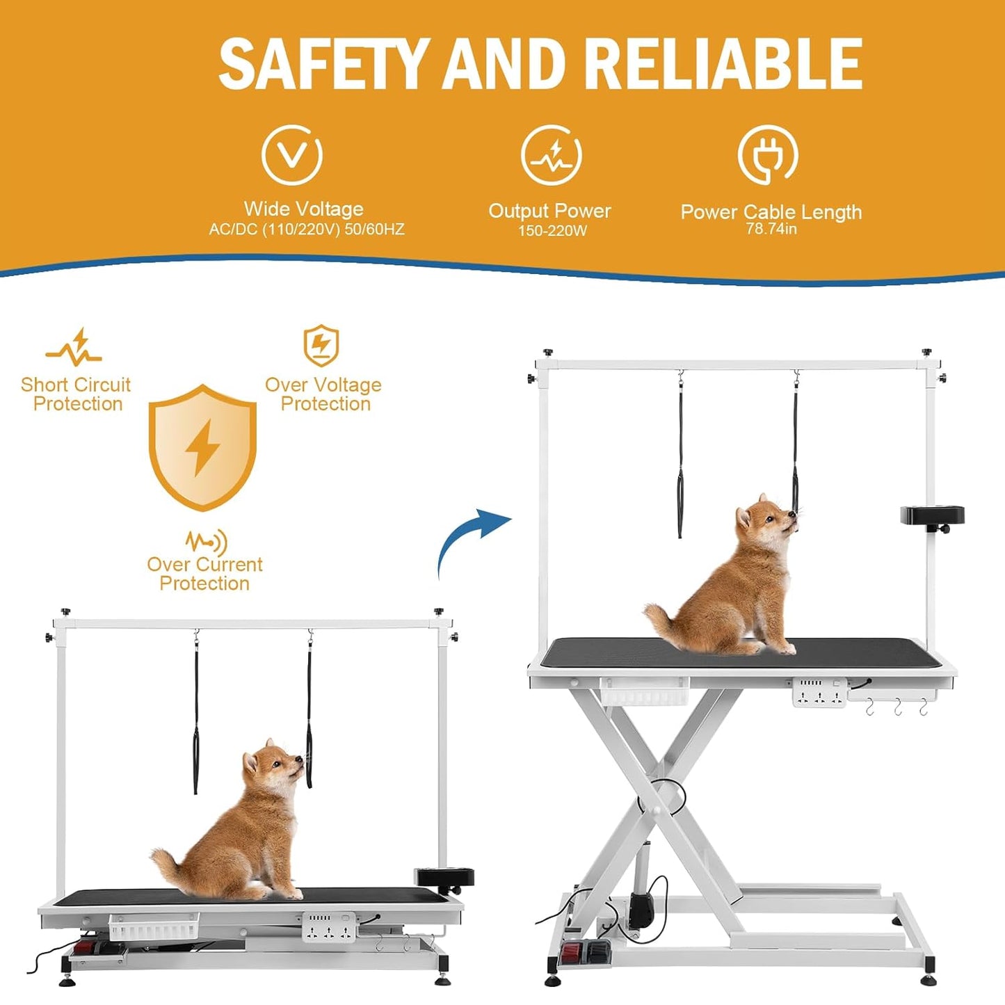 Electric Dog Grooming Table 50" with Foot-operated, Professional Heavy Duty Pet Grooming Table for Dogs at Home, Aluminium Adjustable Overhead Arm & Tool Organizer, Large Pet Grooming Station
