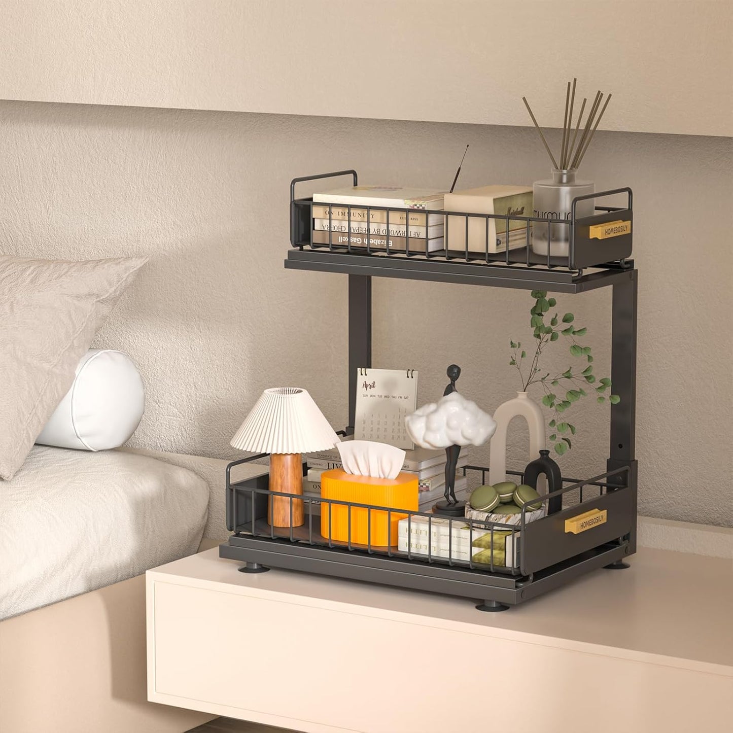 Under Sink Organizer Kitchen, 2 Tier Under Sink Organizers and Storage, Pull out Cabinet Organizer Shelf, Metal Drawer for Kitchen Bathroom Pantry Cabinet Closet Organization Rack, Black, 1 Pack