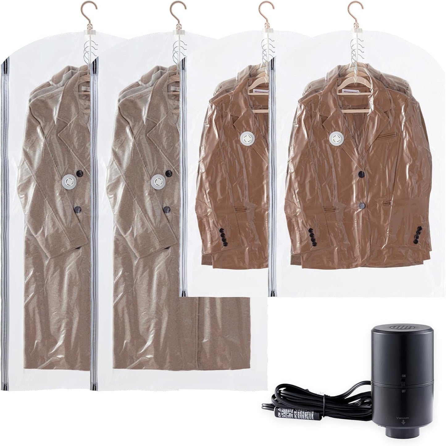 TAILI Hanging Vacuum Sealer Storage Space Saver Bags with Electric Air Pump for Clothing, for Coats, Closet Organizers, 2 Long 2 Short Clear