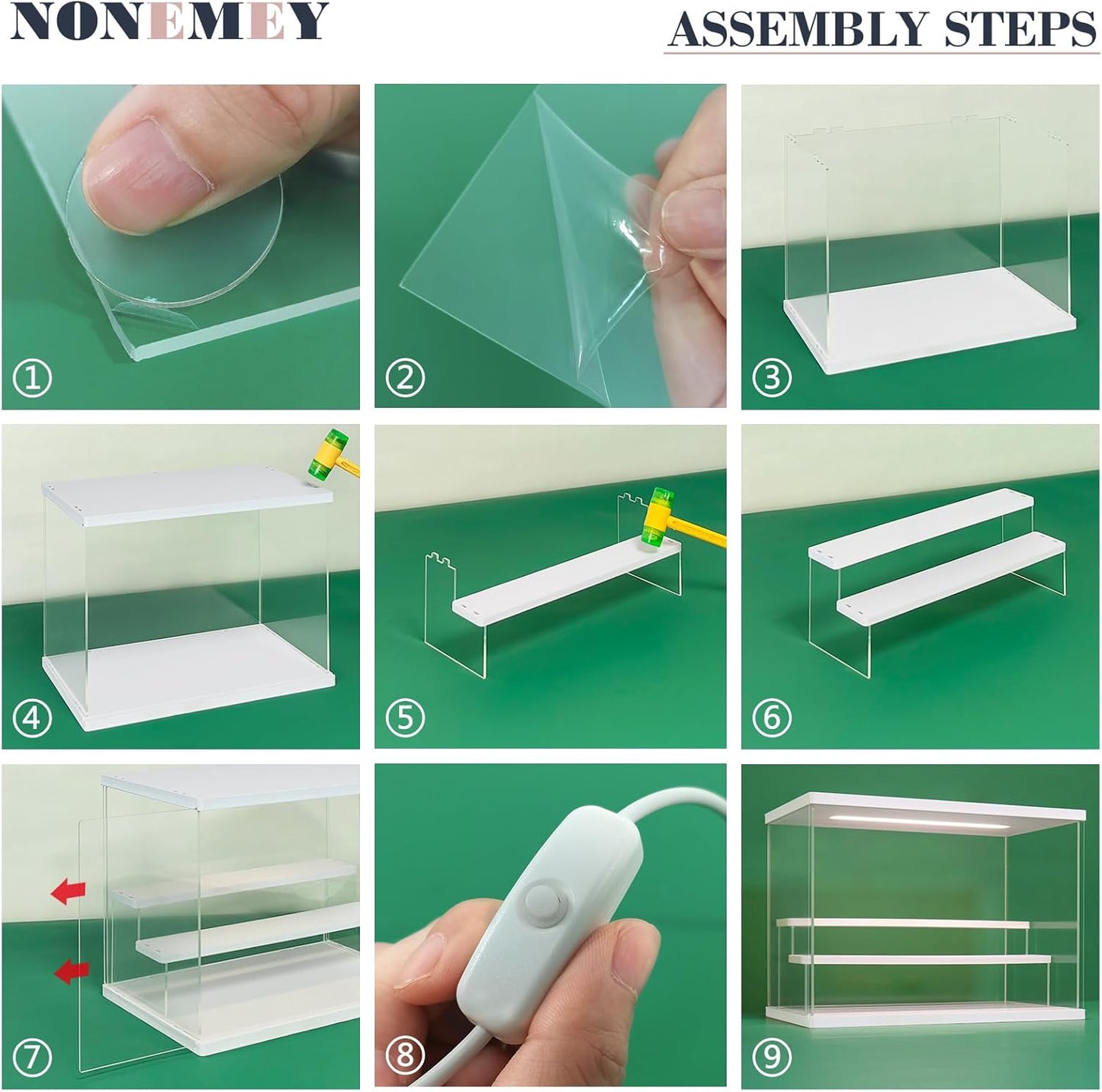 NONEMEY Clear Acrylic Display Case Stand with LED Light 2/3/4/5/6 Tier Storage Box Showcase Dustproof Organizer Box for Collectibles (White 6 Tiers 15.7 * 12.5 * 16.5inch)