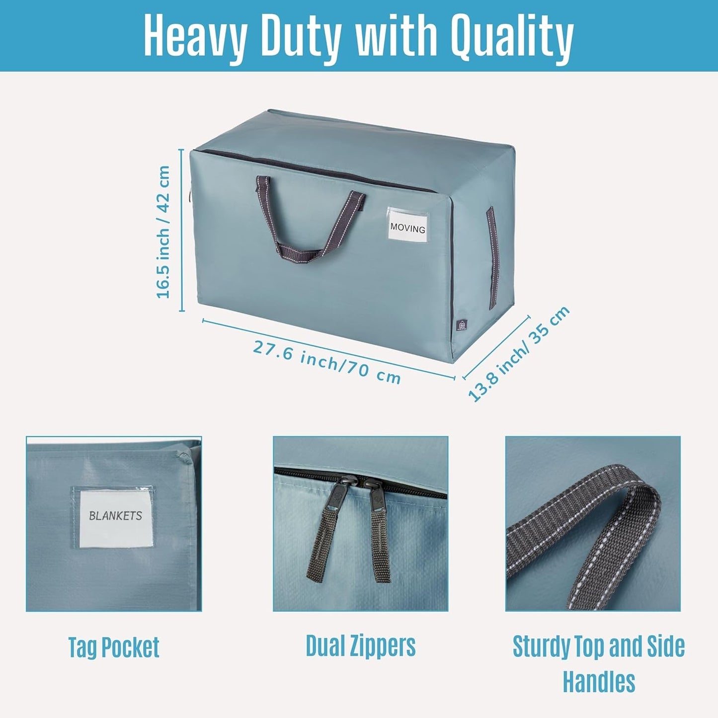 VENO 2 Pack Moving Bags and Large Christmas Decoration Storage Bins with lids. Alternative to Moving Boxes, Packing Supplies for College. Heavy Duty Totes (Light Blue Matte, 2 Pack)