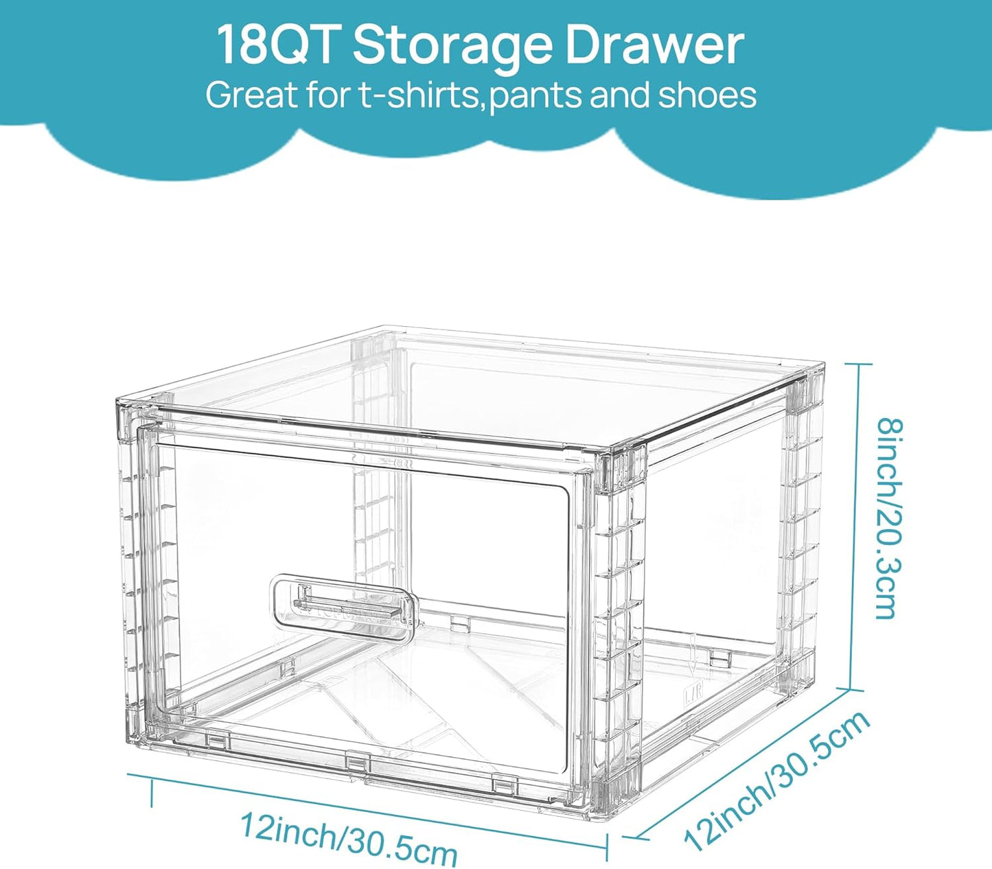 Vtopmart 6 Pack 18QT Clear Stackable Storage Drawers,Easily Assemble Closet Organizers,Plastic Storage Bins for Bathroom,Cabinet,Kitchen Pantry,Under Sink Organization(Medium)