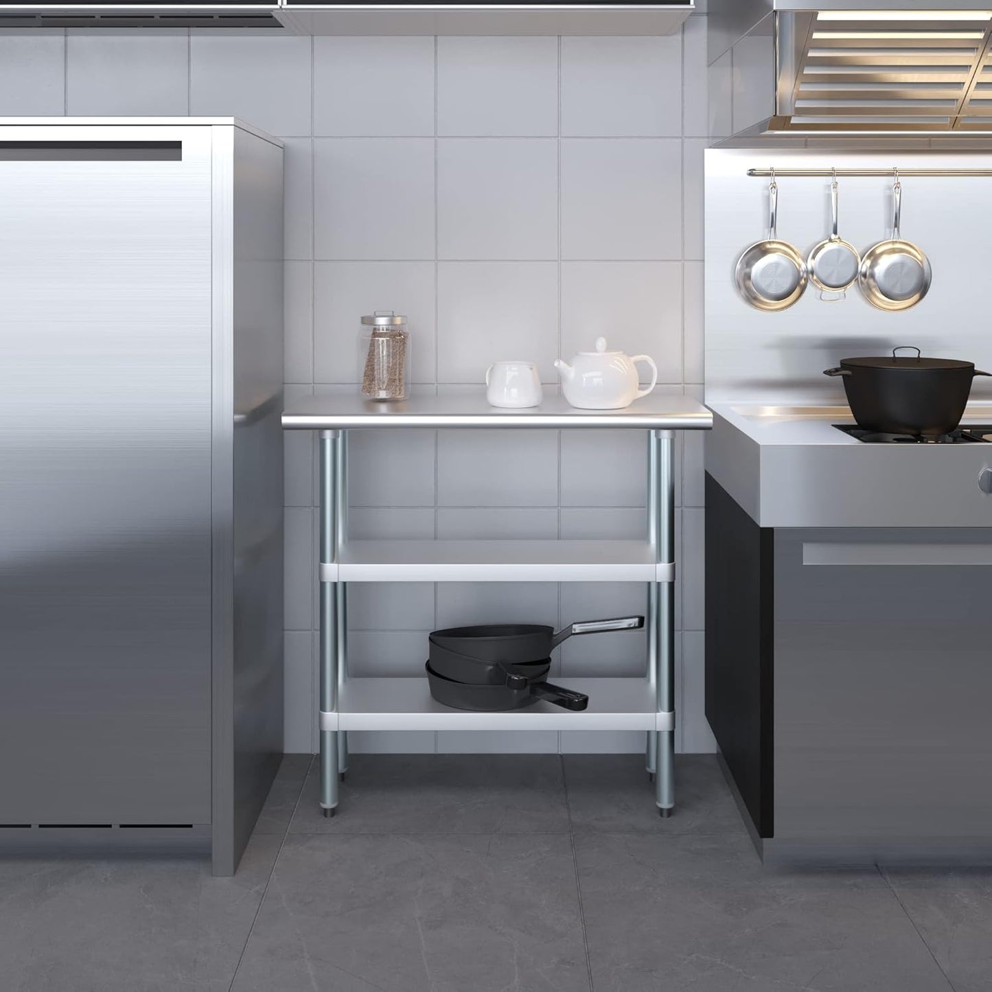 AmGood Stainless Steel Work Table with 2 Shelves | NSF | Metal Utility Table (36" Long x 14" Deep)