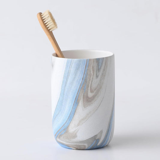 Blue Marble Toothbrush Holders - Ceramic Toothbrush Holders for Bathrooms, Toothbrush Toothpaste Holders, Marble Bathroom Tumbler Cups Reusable Toothbrush Mouthwash Cup, Bathroom Counter Organizer