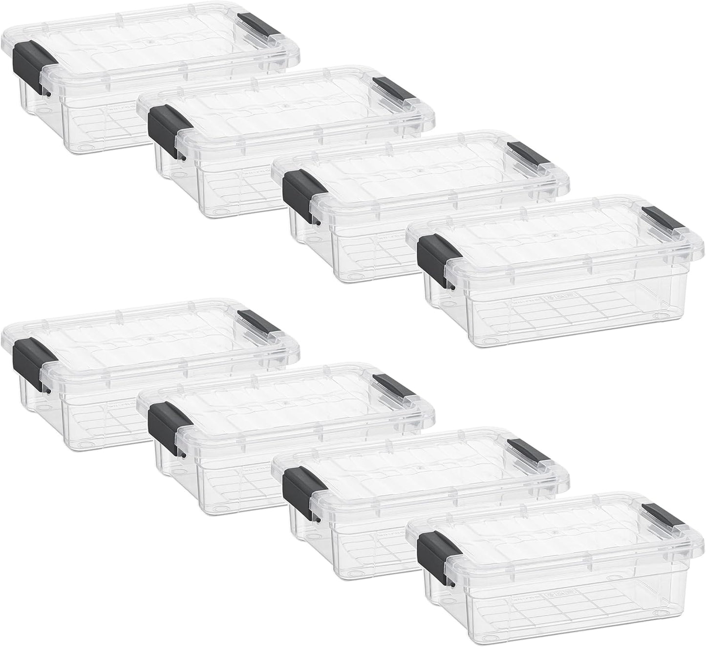 Superio Clear Storage Boxes with Lids, 1.27 Quart Plastic Container Bins for Organizing, Stackable Crates, BPA Free, Non Toxic, Odor Free, Organizers for Home, Office and Dorm, 8 Pack