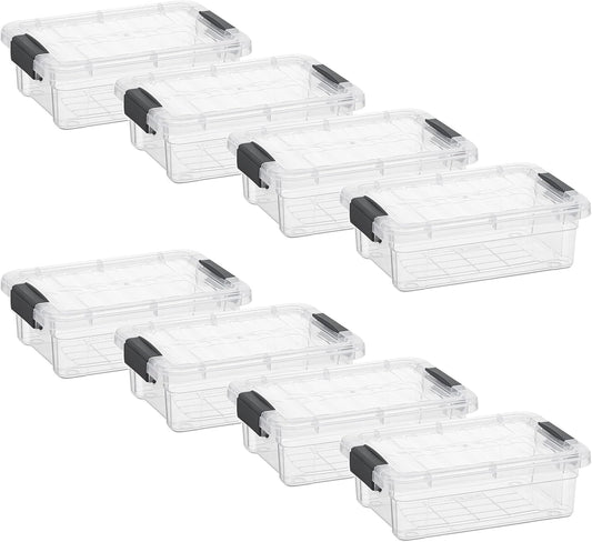 Superio Clear Storage Boxes with Lids, 1.27 Quart Plastic Container Bins for Organizing, Stackable Crates, BPA Free, Non Toxic, Odor Free, Organizers for Home, Office and Dorm, 8 Pack