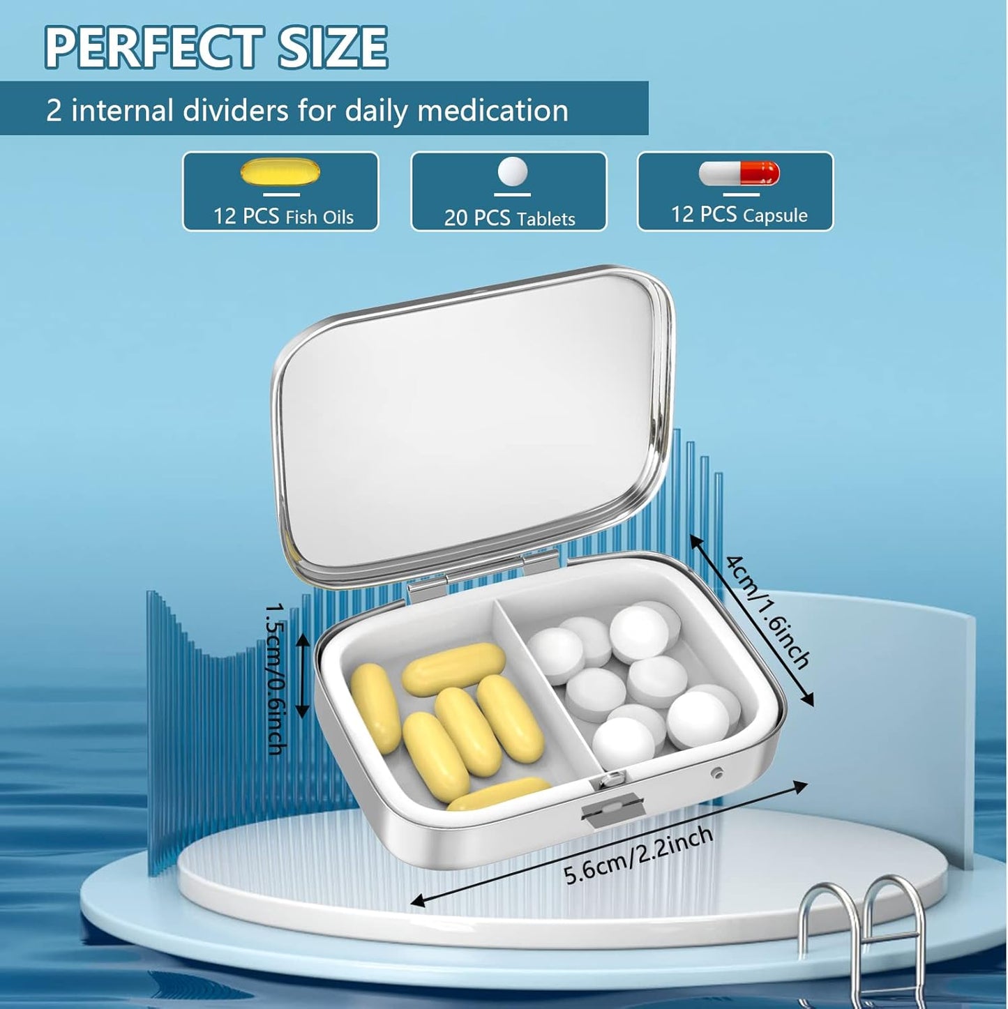 Pill Box 2 Compartment Small Pill Case,Portable for Pocket or Purse Pill Organizer Pill Container Holder to Hold Vitamins, Medication, Fish Oil and Supplements(4PCS)