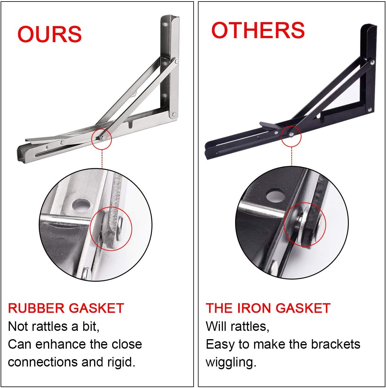 YUMORE 24" Folding Shelf Brackets, Max Load: 330lb Heavy Duty Stainless Steel Collapsible Shelf Bracket for Table Work Bench, Space Saving DIY Bracket, Pack of 2