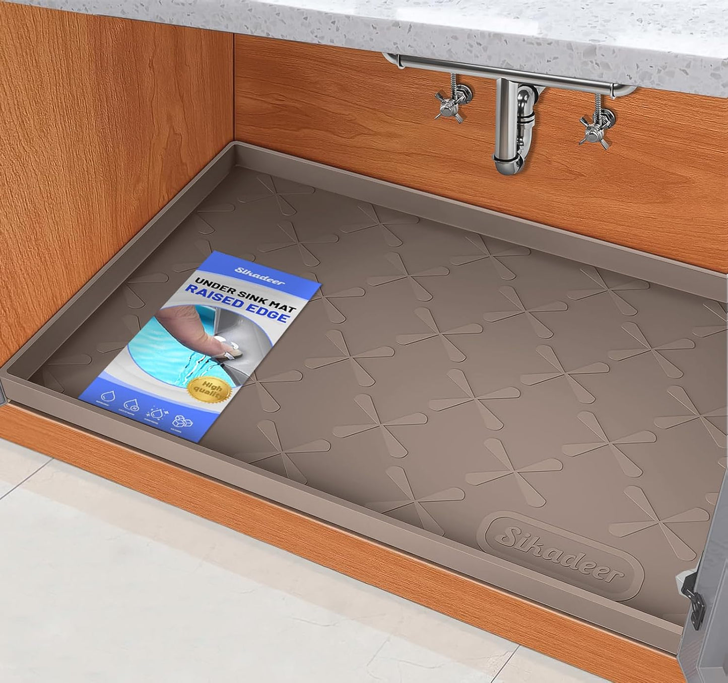 SIKADEER 34" x 22" Under Sink Mat Waterproof, Silicone Mat Kitchen Drawer Shelf and Cabinet Liner, Sink Protector for Kitchen Organizers and Storage, Boot Tray Pet Food Mats