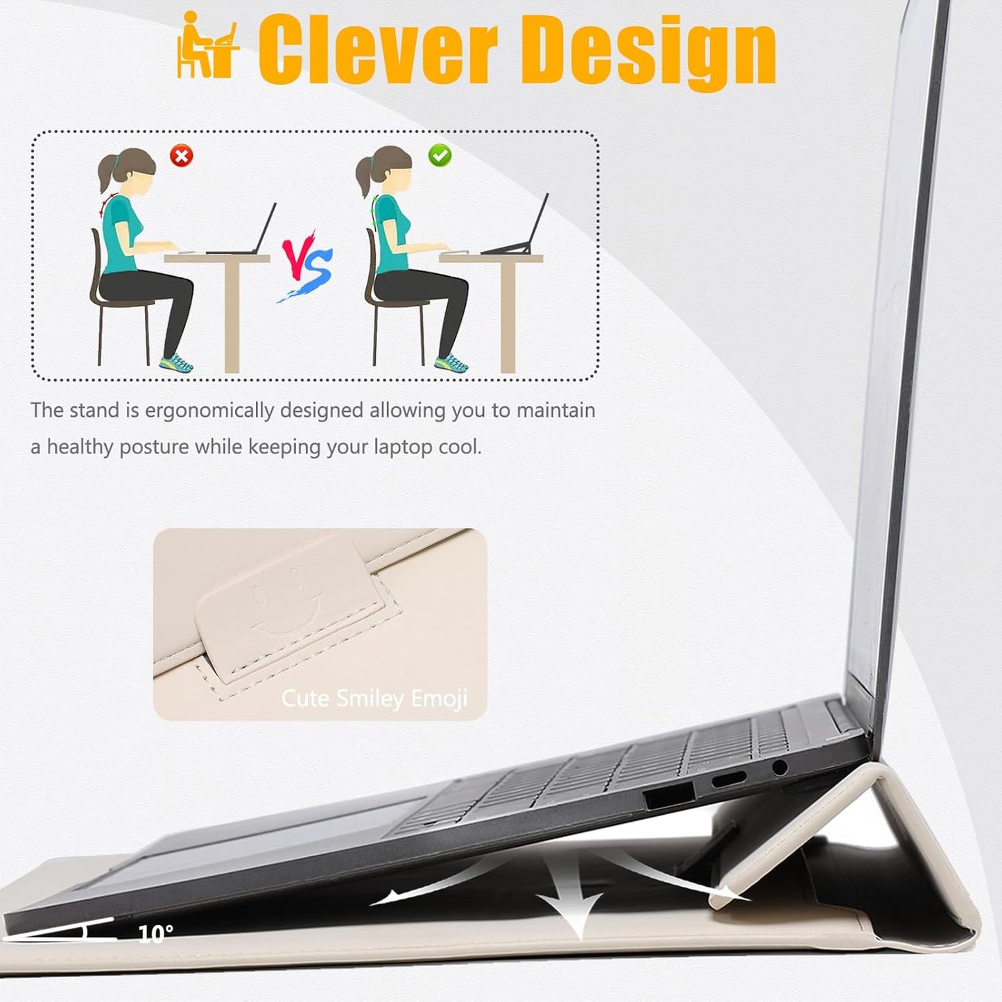 HYZUO 15 Inch Laptop Sleeve Case with Stand for MacBook Air 15 M4 A3241 M3 A3114 M2 A2941 2025-2023, 15" Surface Laptop 7/6/5/4, MacBook Pro 15 A1990 A1707 2019-2016, with Pouch, Beige