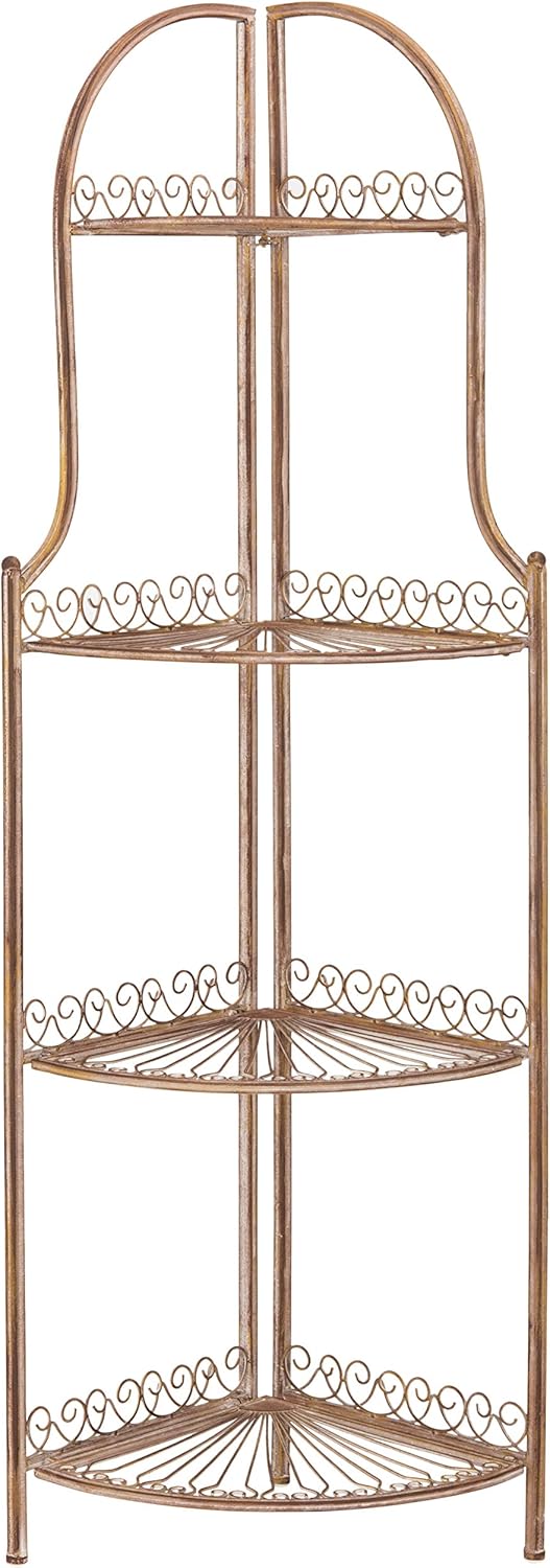Safavieh PAT5013A Collection Abarrane Rusty Orange Wrought Iron 4 Tier Outdoor Corner Shelf Shelve