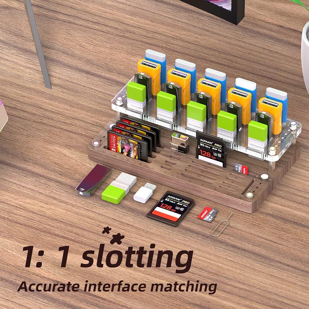Wooden Memory Card Case for TF, SD, Micro SD Cards and USB Drives - Desk Holder and Carrying Case - AJSNH03MY