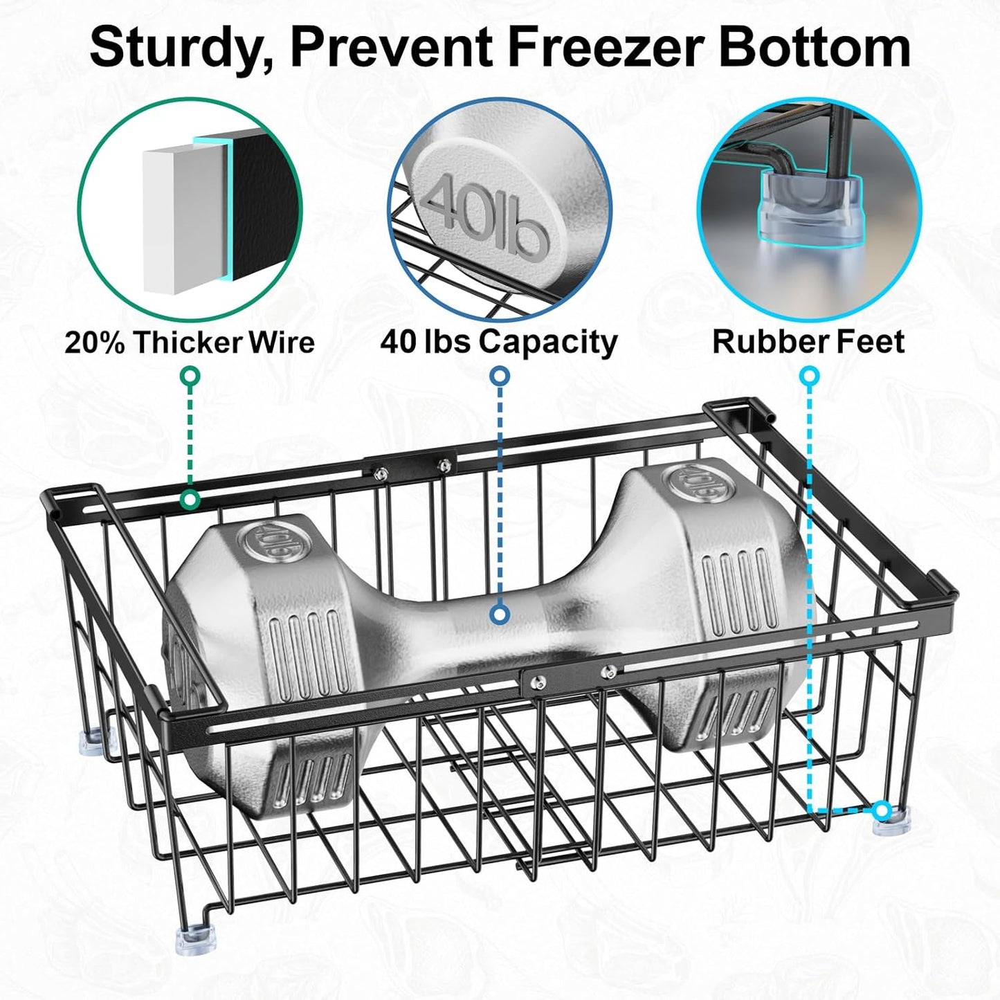 iSPECLE Chest Freezer Organizer - Fit 10 to 20 Cu.FT Freezer, 3 Pack Large Expandable Stackable Deep Freezer Organizer Bins Sort Frozen Food and Easily Get with Handle, Improve Air Circulation, Black