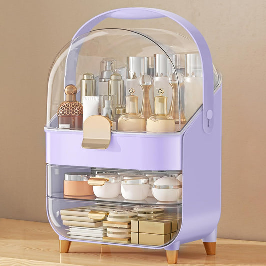 Makeup Organizer Countertop, Skincare Holder Bathroom Counter Organizer, Storage Box Cosmetic Display Cases, Teen Girl Gifts Make up Organizers for Vanity, Dresser (Purple)