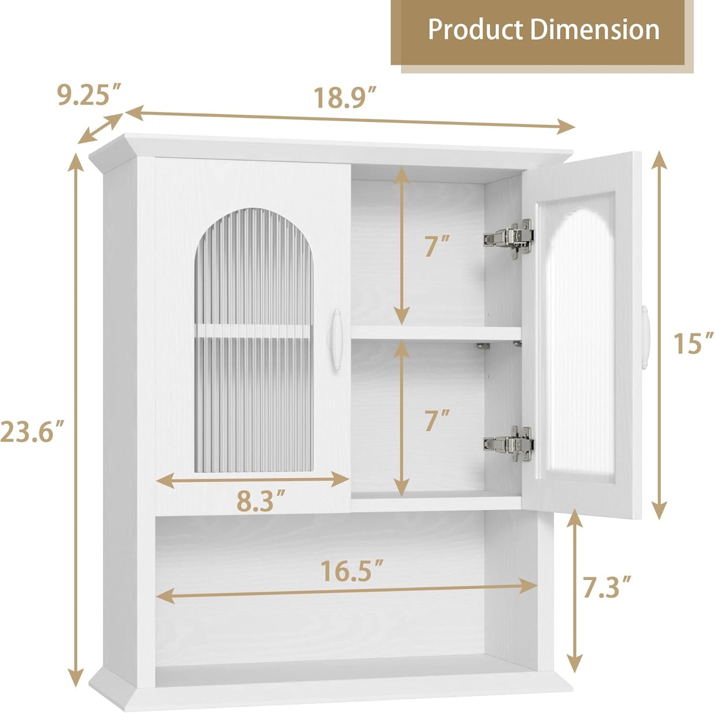 CJL Bathroom Wall Cabinet with Fluted Door, 18.9'' x 23.6'' Medicine Cabinet, Over The Toilet Storage Cabinet, White