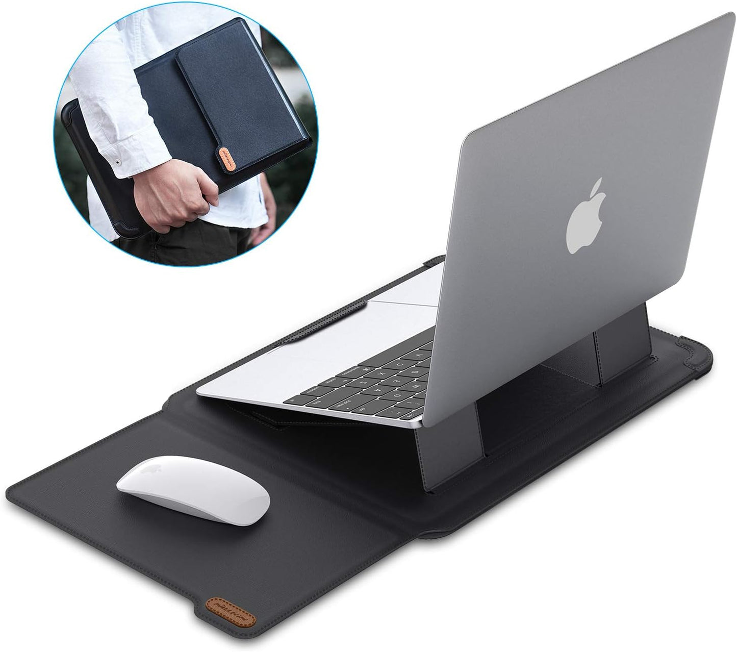 Nillkin Laptop Sleeve 15.6 inch, MacBook Sleeve with Adjustable Stand & Mouse Pad, 2 Stand Modes, 15 inch Laptop Case, Slim MacBook Accessories for Samsung/Surface/Chromebook/HP 13-15.6 inch, Black