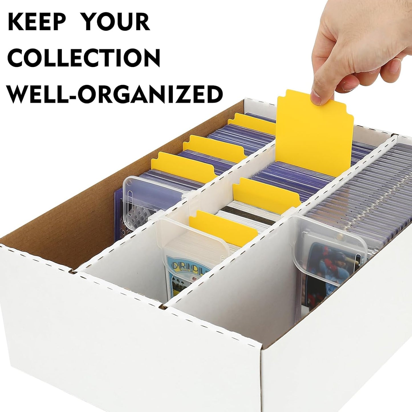 Sport Card Box 3 row Cardboard Storage Box White Bulk Trading Card Storage Collection Tray with 24 divider for MTG TCG