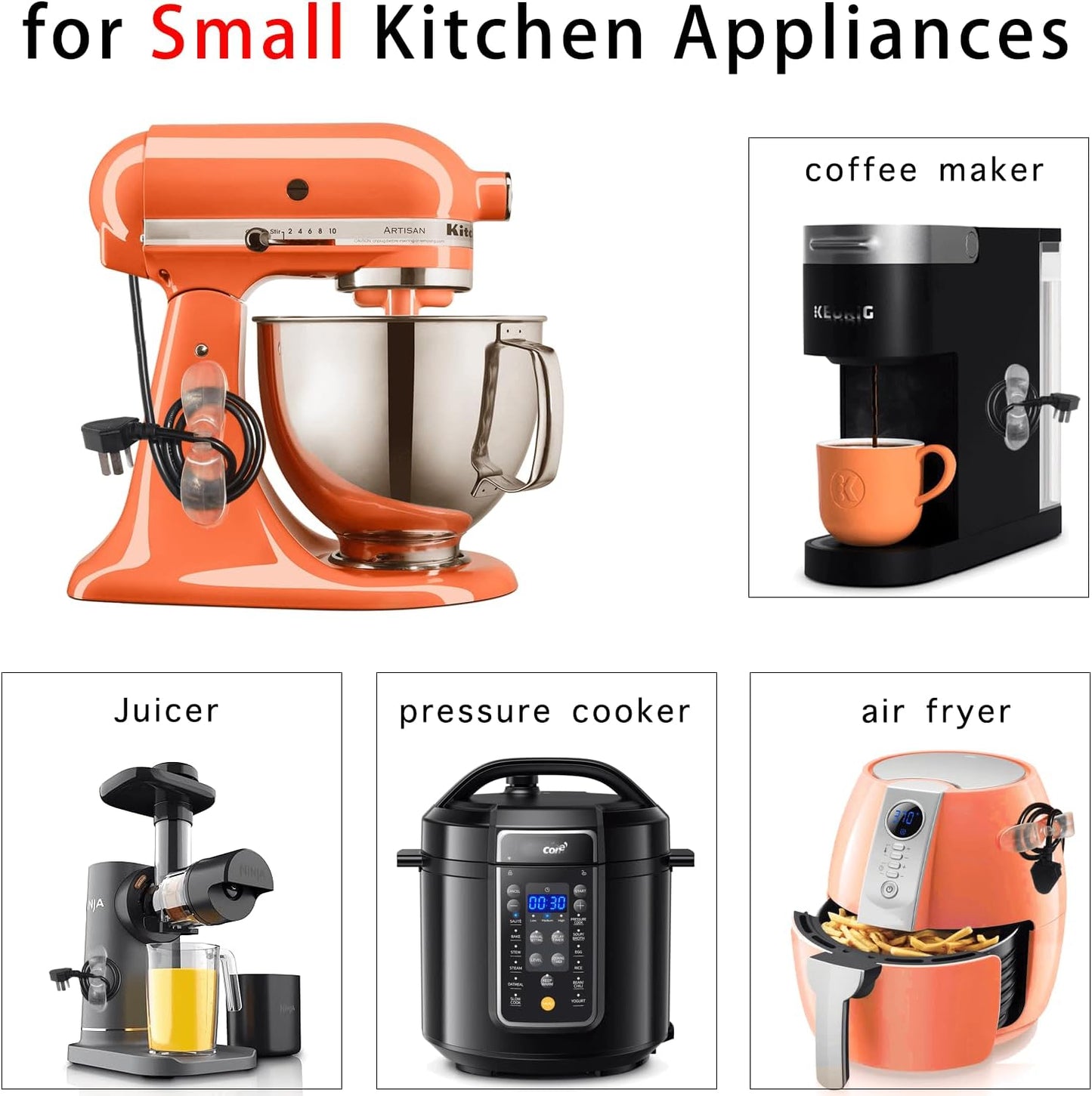 Cord Organizer for Kitchen Appliances - Clear Cable Wrapper Holder Winder Keeper Wrap, Stick On Mixer