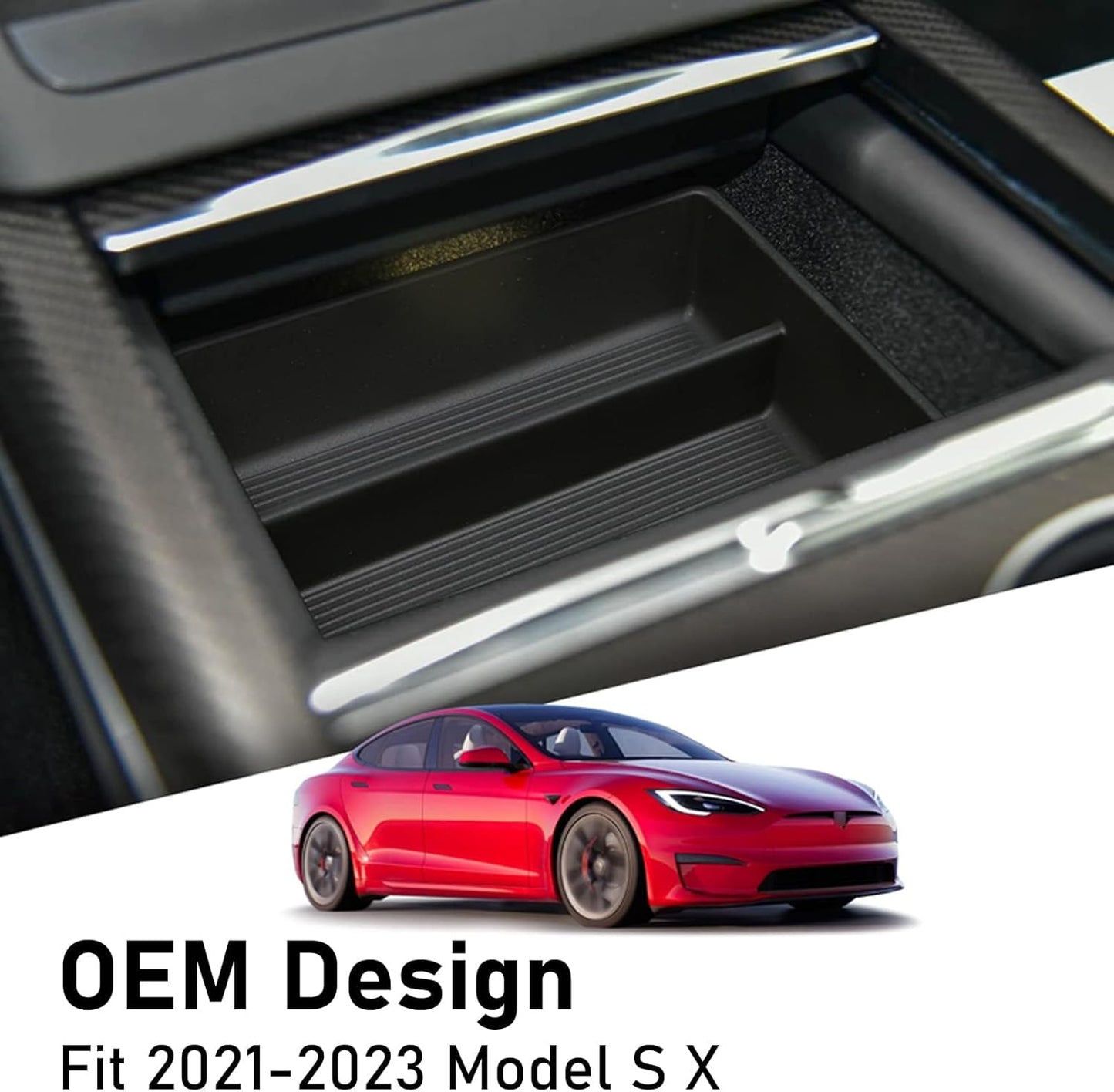 Yumzeco Compatible with 2021-2025 Tesla Model S Model X Center Console Organizer Plaid/Long Range, Armrest Silicone Center Console Storage Box for 2022 2023 2024 2025 Tesla S X Accessories