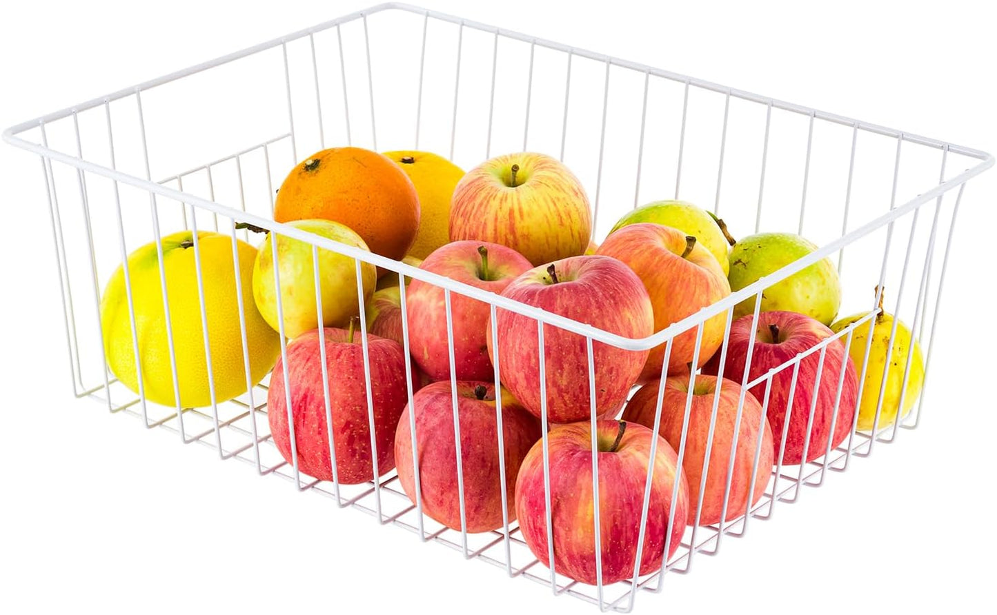 Upright Freezer Organizer Bins， Freezer Baskets for 16, 17, 21 cu.ft Standup Freezer, Wire Storage Baskets with Built-in Handles for Frozen Foods, Snacks, Vegetables, Fruits and More, Set of 4 , White