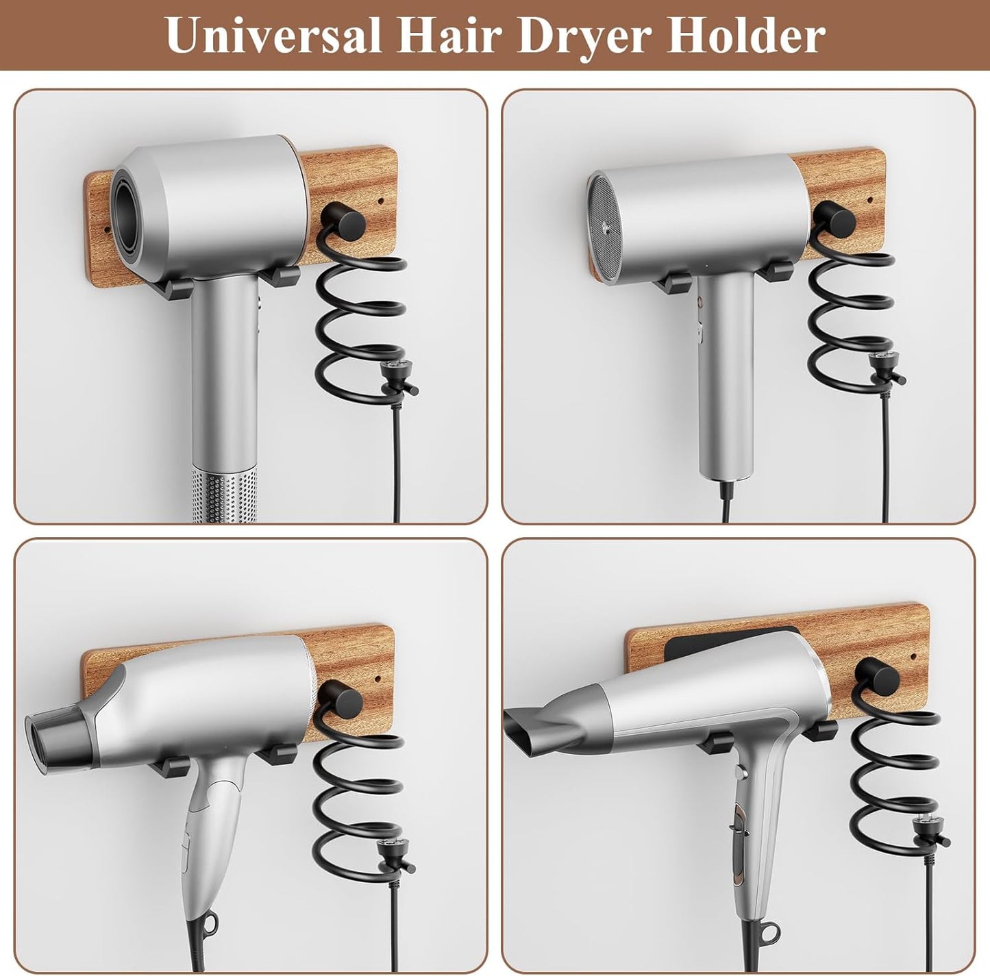 Tindbea Hair Dryer Holder Curling Iron Holder, Blow Dryer Holder Wall Mount, Bathroom Hair Tool Organizer Rack for Universal Dryer, Sapele Wood Matte Black