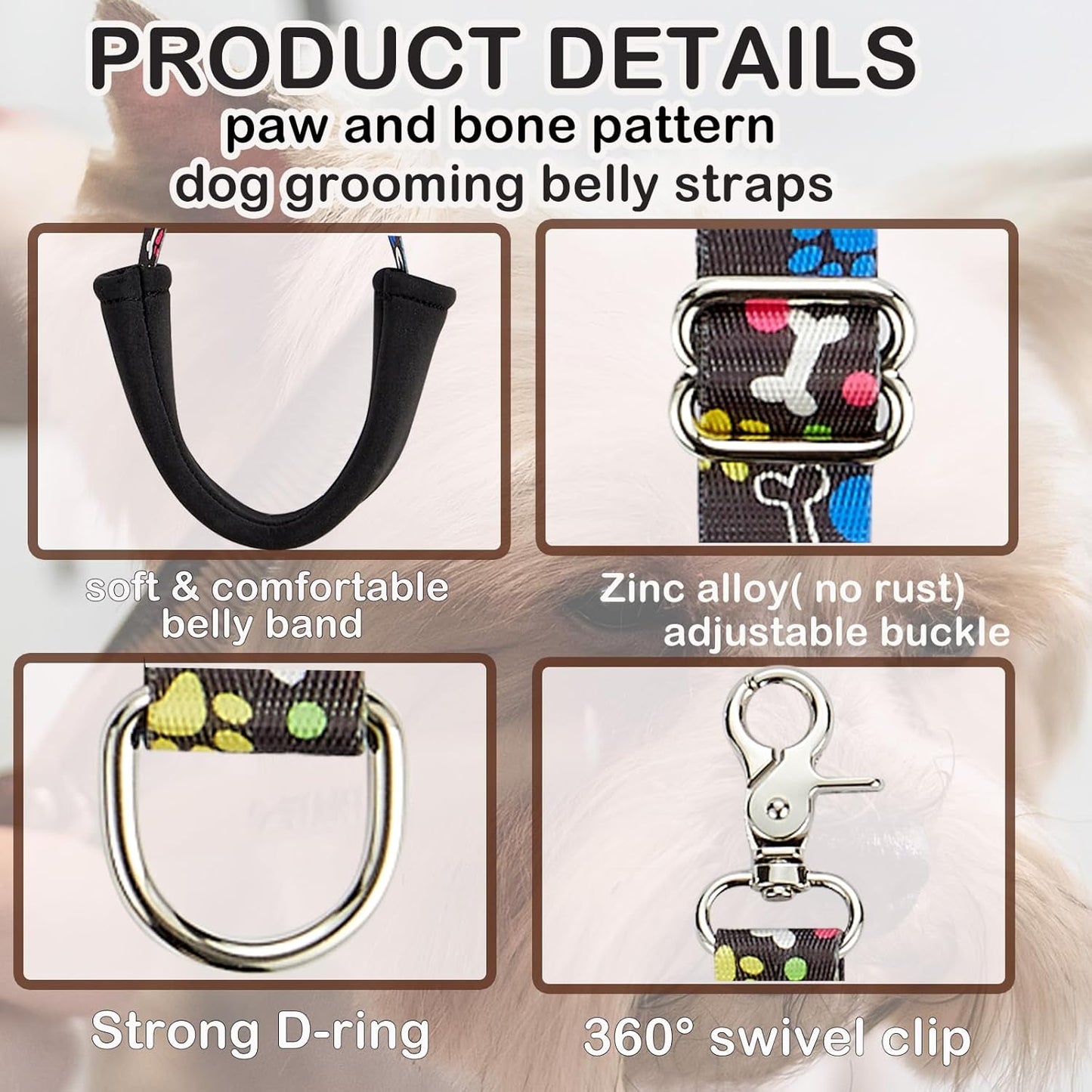 Dog Grooming Belly Straps - Grooming Loops Belly Support Band Dogs Grooming Table Arm Accessories with Cute Paw and Bone Pattern Restraint Noose Loop for Small to Large Dogs (Sky Blue)