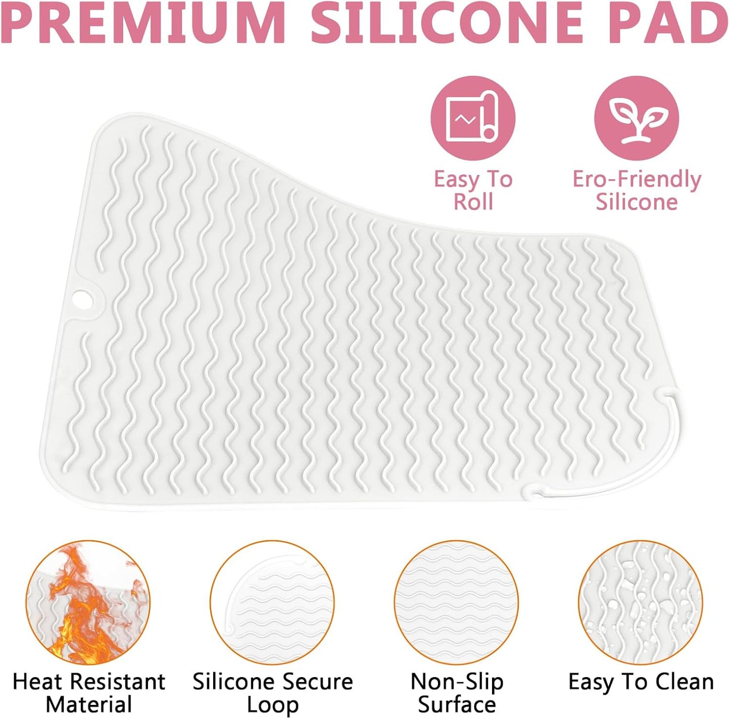 Larger Size Silicone Heat Resistant Mat for Curling Irons, Flat Irons, Hair Straightener and Other Hair Styling Tools, Portable Hot Tools Pad Cover for Travel Vanity Salon(12.0" x 9.0")
