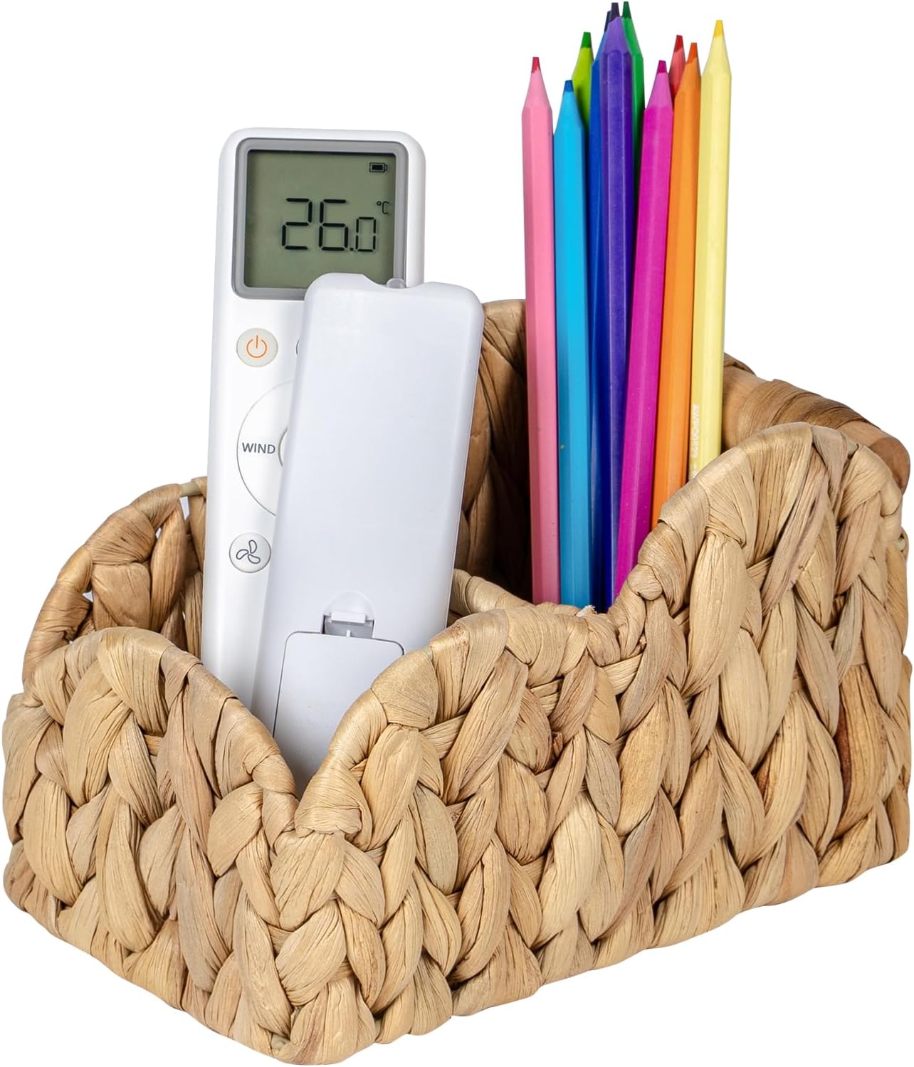 Scalloped TV Remote Control Holder Bedside Organizer, Office Desk Caddy Storage Organizer Accessories, Pen Pencil Cup, Makeup Brush Holder, Farmhouse Rustic Decor Organizer Holder, Natural