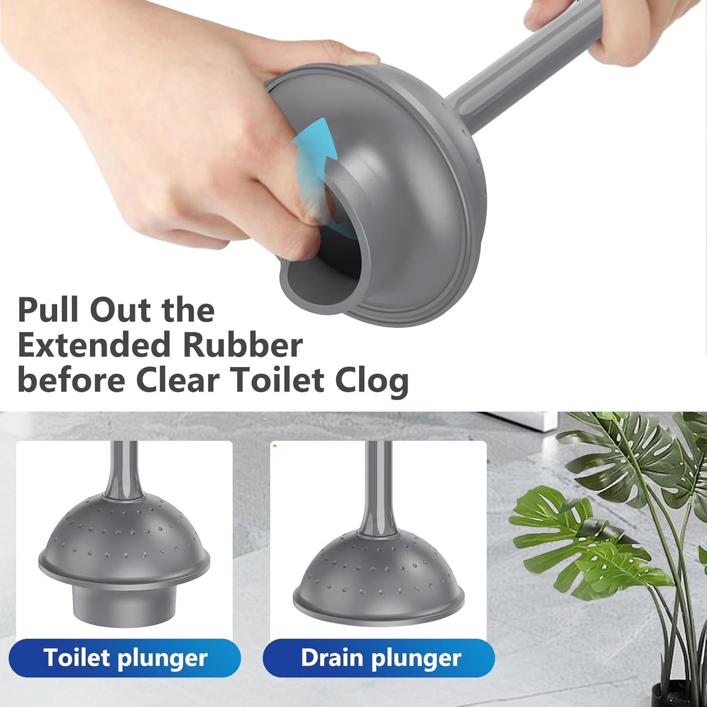 Toilet Brush and Plunger Set: 2-in-1 Heavy Duty Toilet Plunger and Bowl Brush Combo with Holder for Bathroom Cleaning - Grey