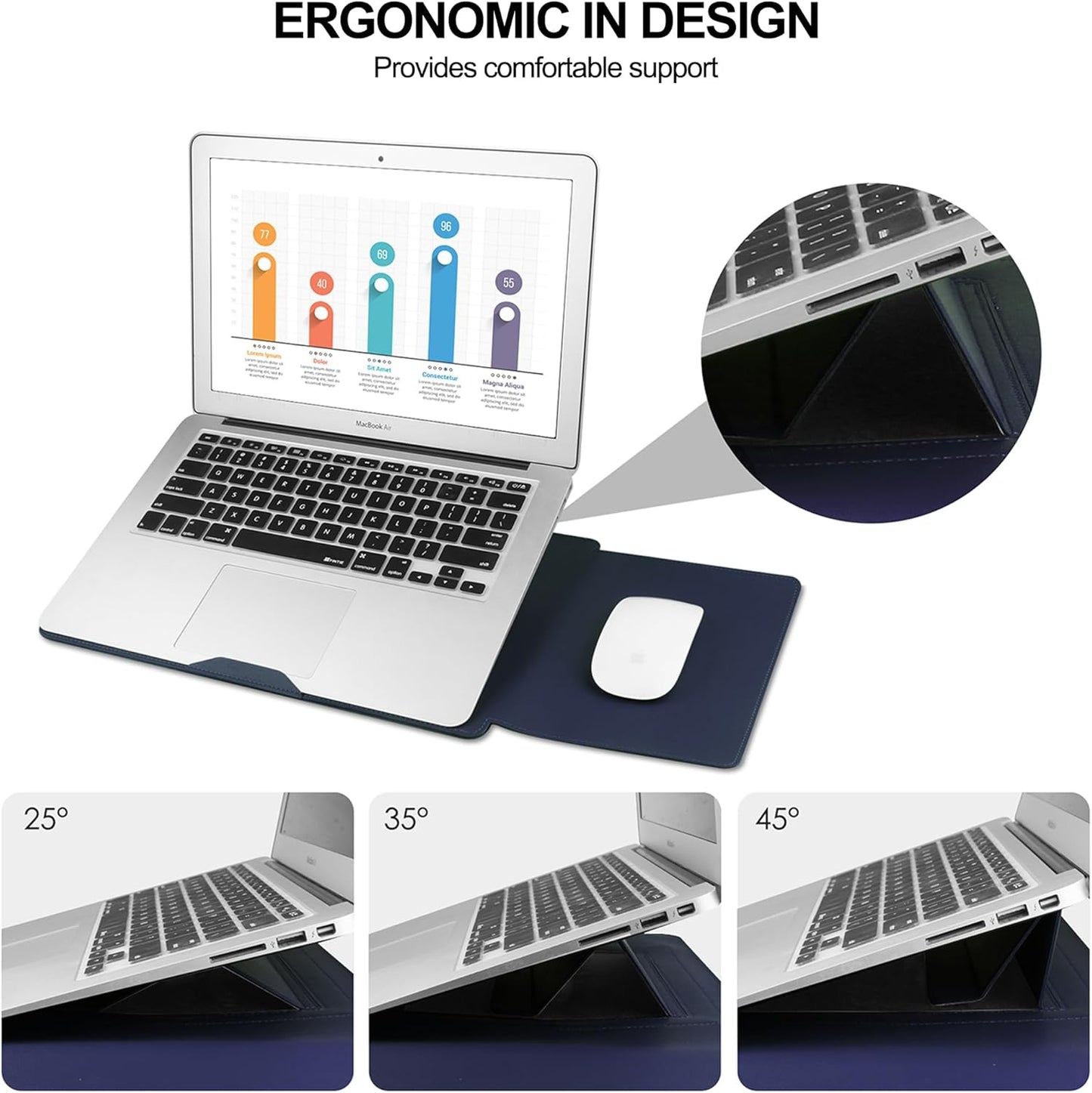 13.3'' /13.6'' Laptop Sleeve Case Leather Bag with Stand Compatible with MacBook Pro 14/MacBook Air 13(M1 M2)/13.3'' Yoga/Dell XPS 13/HP/Matebook 14'' Laptop case, Blue