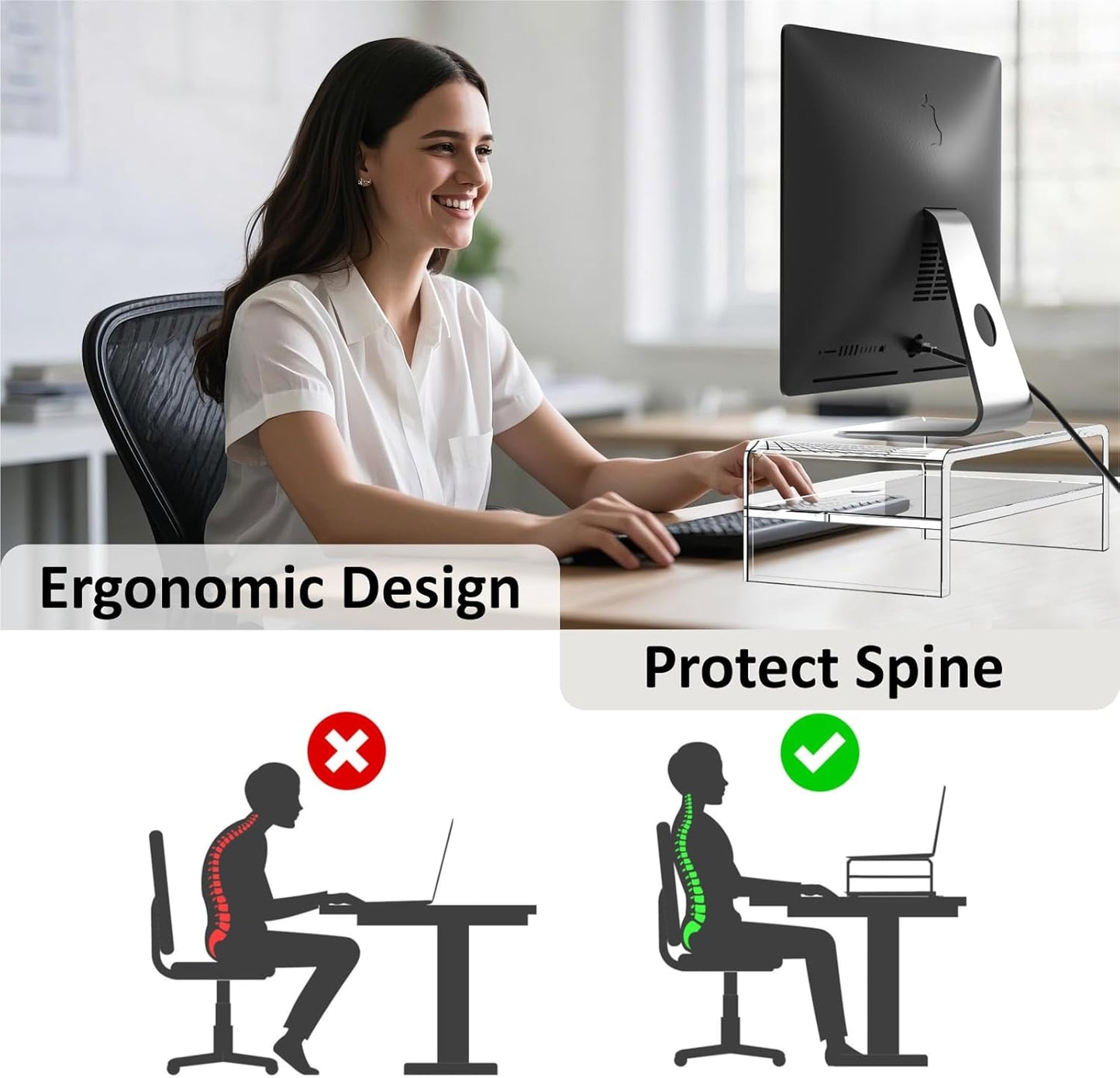 Acrylic Monitor Stand Riser, 2 Tier Clear Computer Monitor Stand for Home Office Business, PC Desk Stand Monitor Riser for Keyboard Storage, Laptop, Printer and TV Screen -12x7.2x5.12 inches