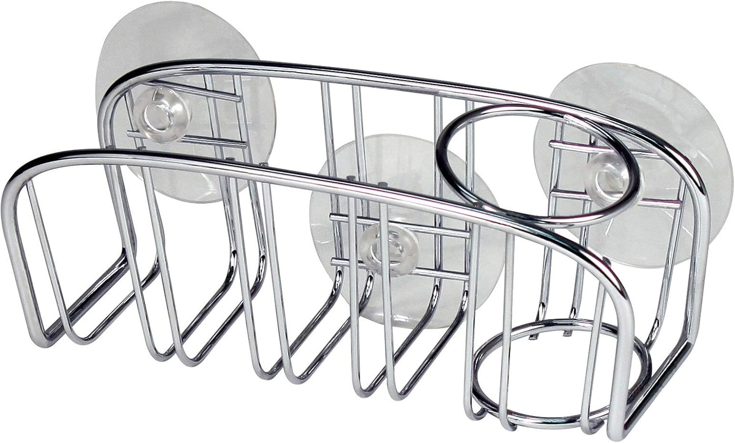 Spectrum 09370 Contempo Sponge & Brush Holder, Modern Sponge Holder & Kitchen Organizer, Vertical Scrub Brush Holder, Secure Suction Seals to Kitchen Sinks, Chrome