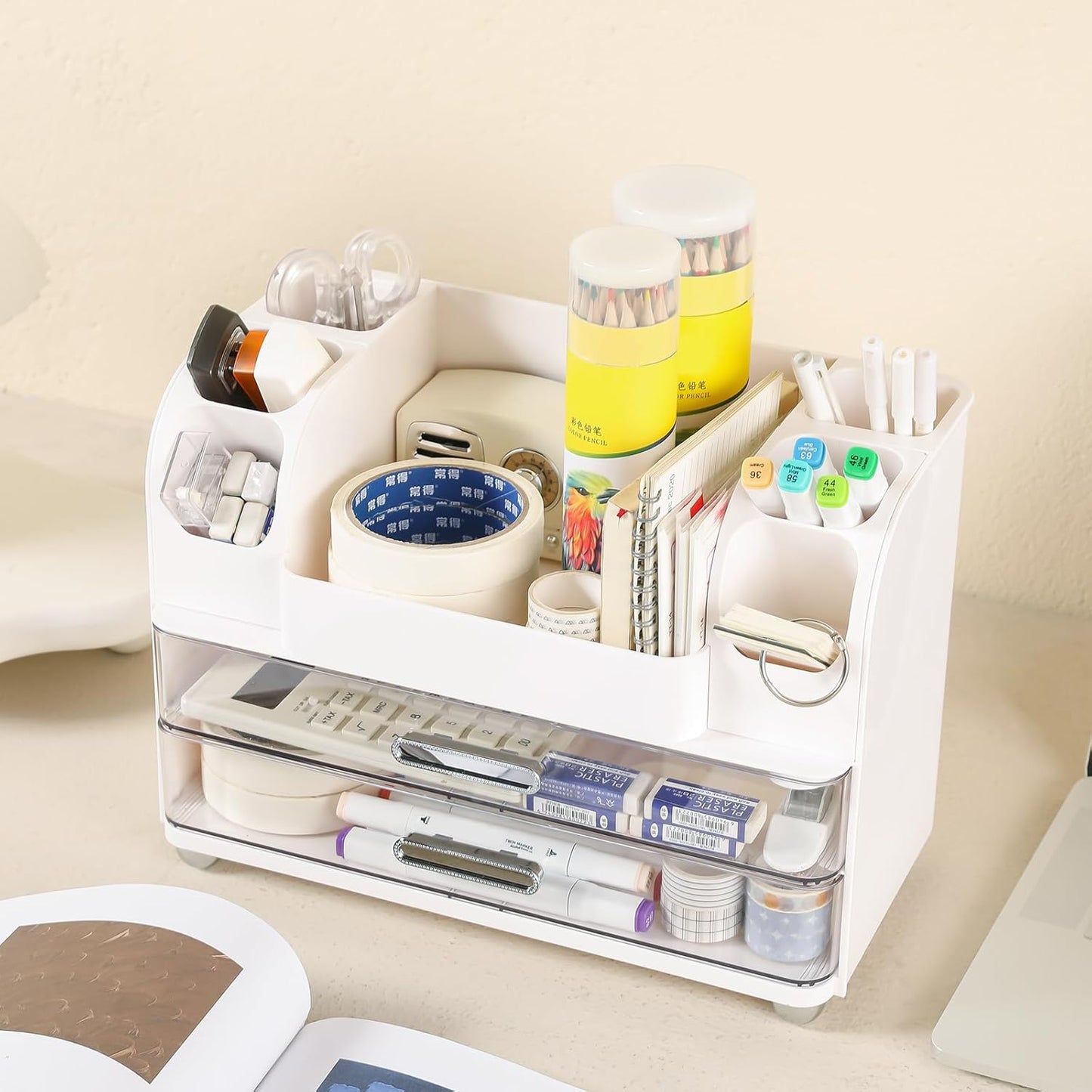 Makeup Organizer, Desk Organizer with 2 Large Drawers, Cosmetics Storage Box for nail polish,Lipstick, Brushes, Jewelry, Skincare, Bathroom Organization Boxes
