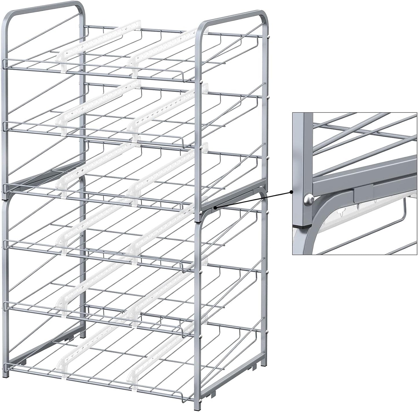 BTY Can Organizer for Pantry Stackable 2 Pack, Can Storage Organizer Rack Stacking Can Dispensers Small Space Holds up to 36 Cans for Pantry, Kitchen, Cabinet- Silver